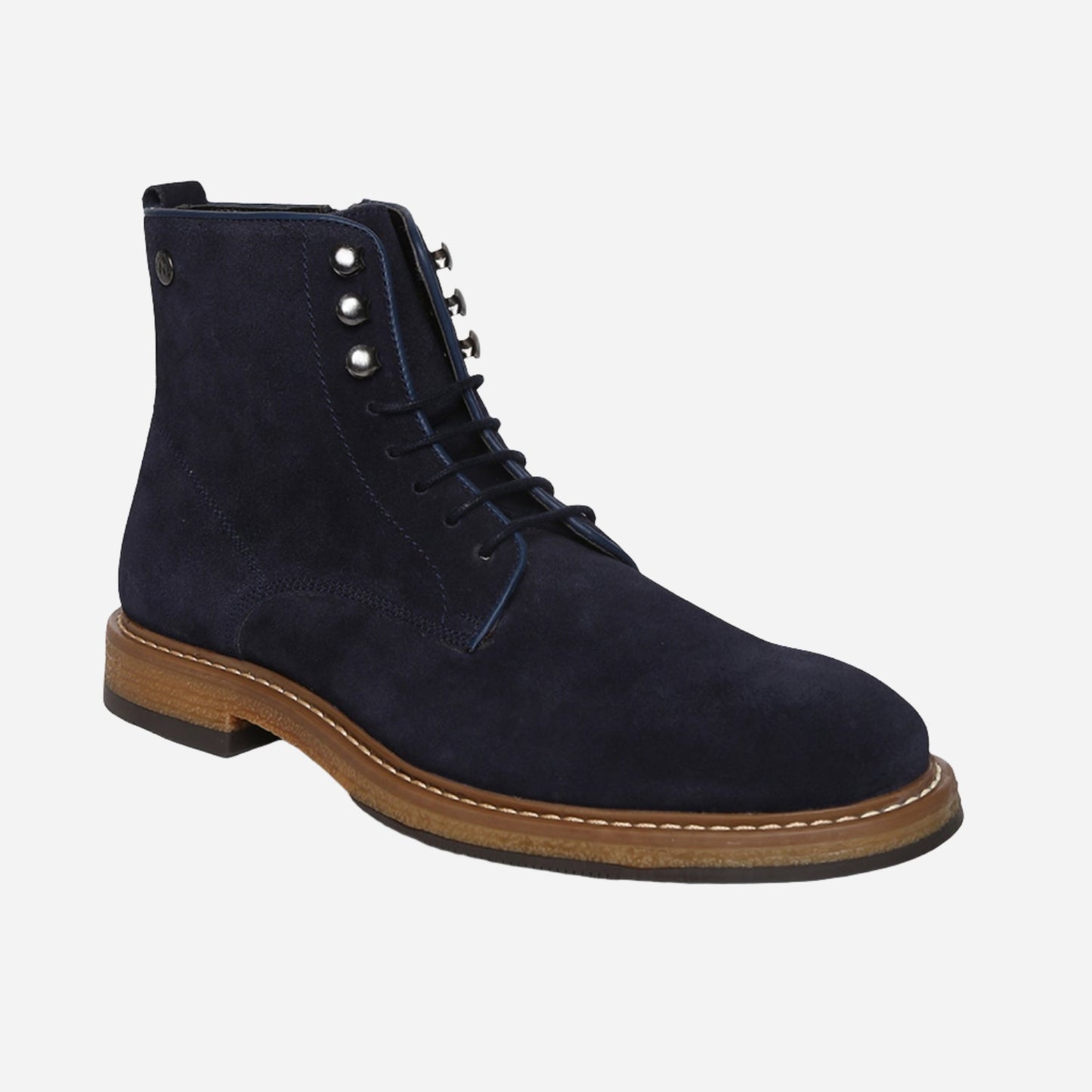 Navy Genuine Suede Leather Laceup Boots For Men With Zip Fastening