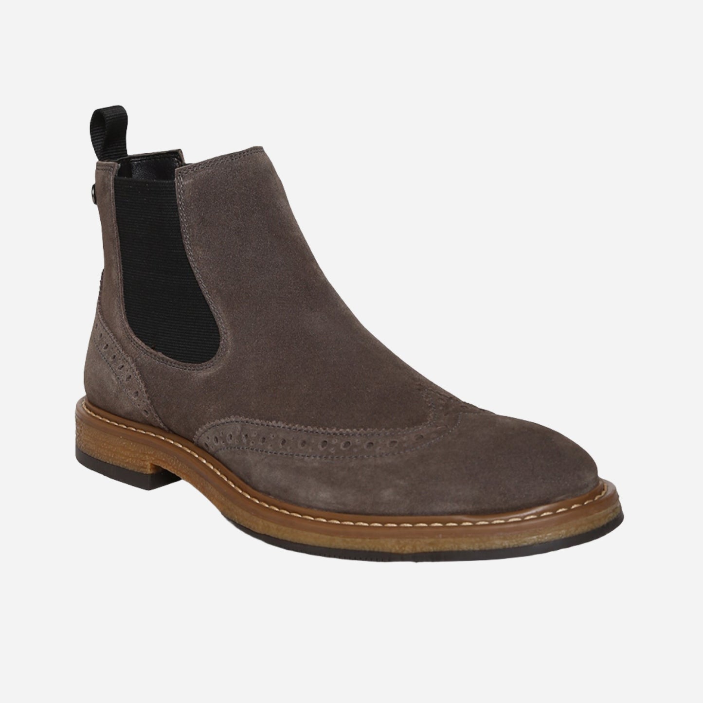 Grey Genuine Suede Leather Chelsea Elastic Brogue Boots For Men