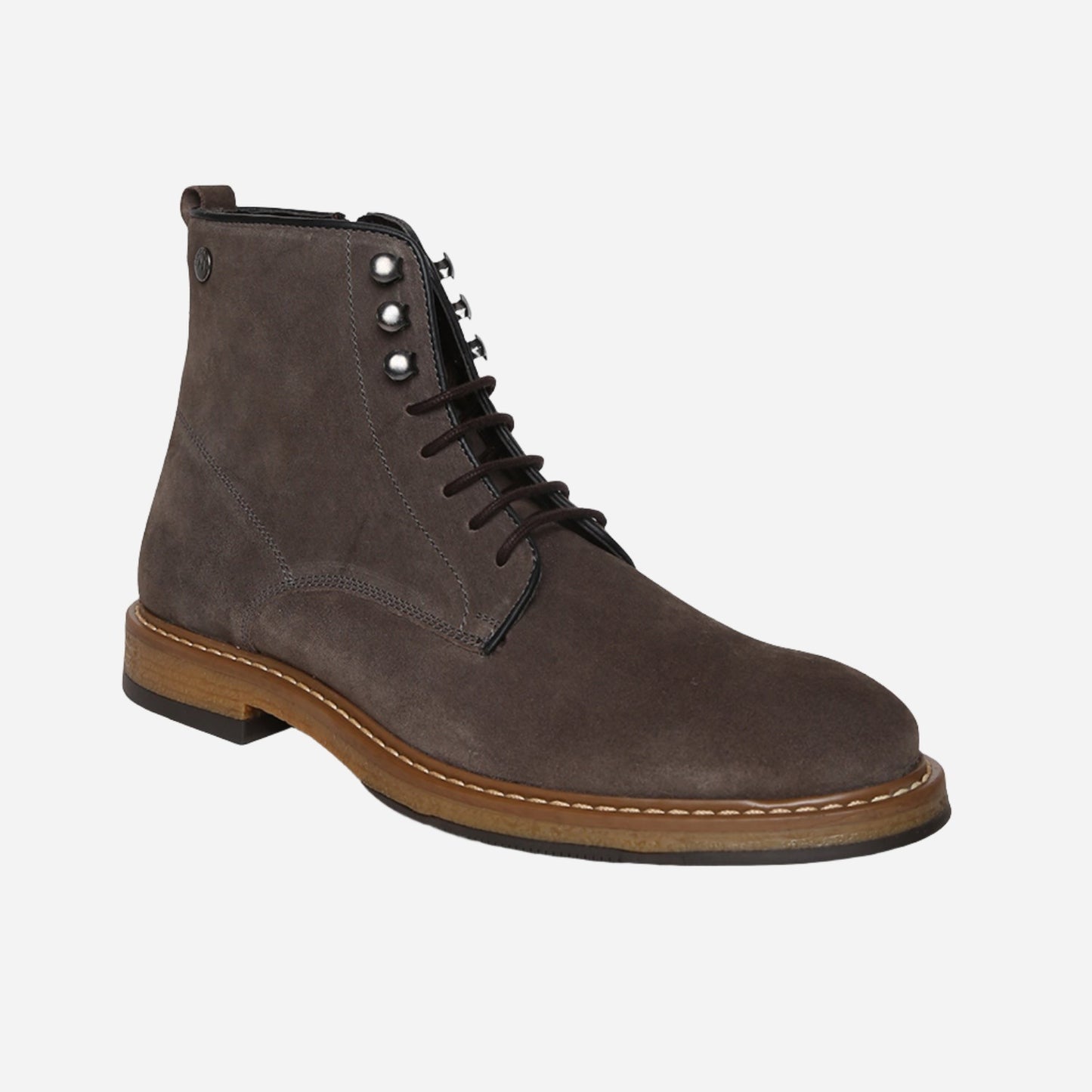 Grey Genuine Suede Leather Laceup Boots For Men With Zip Fastening