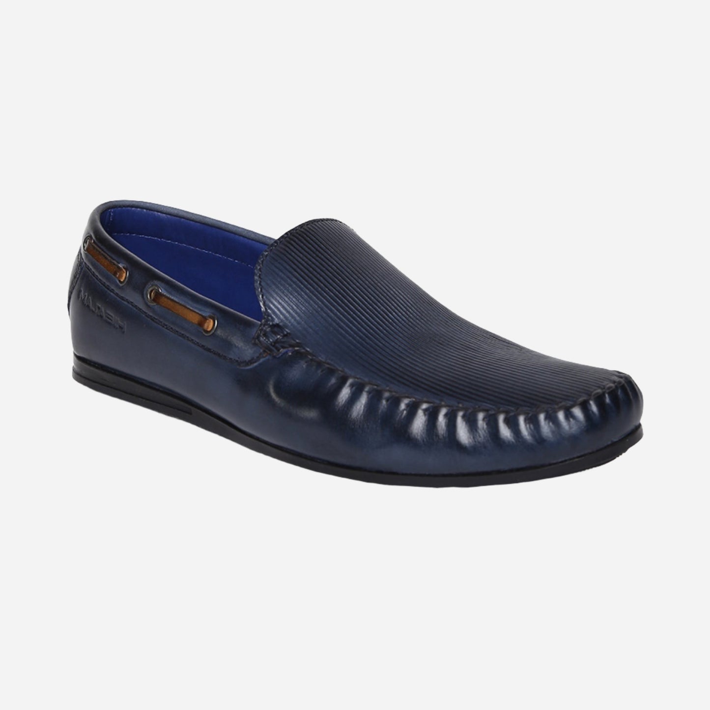 Masabih Genuine Leather Navy Mocassin Shoes with Flat Sole for Men