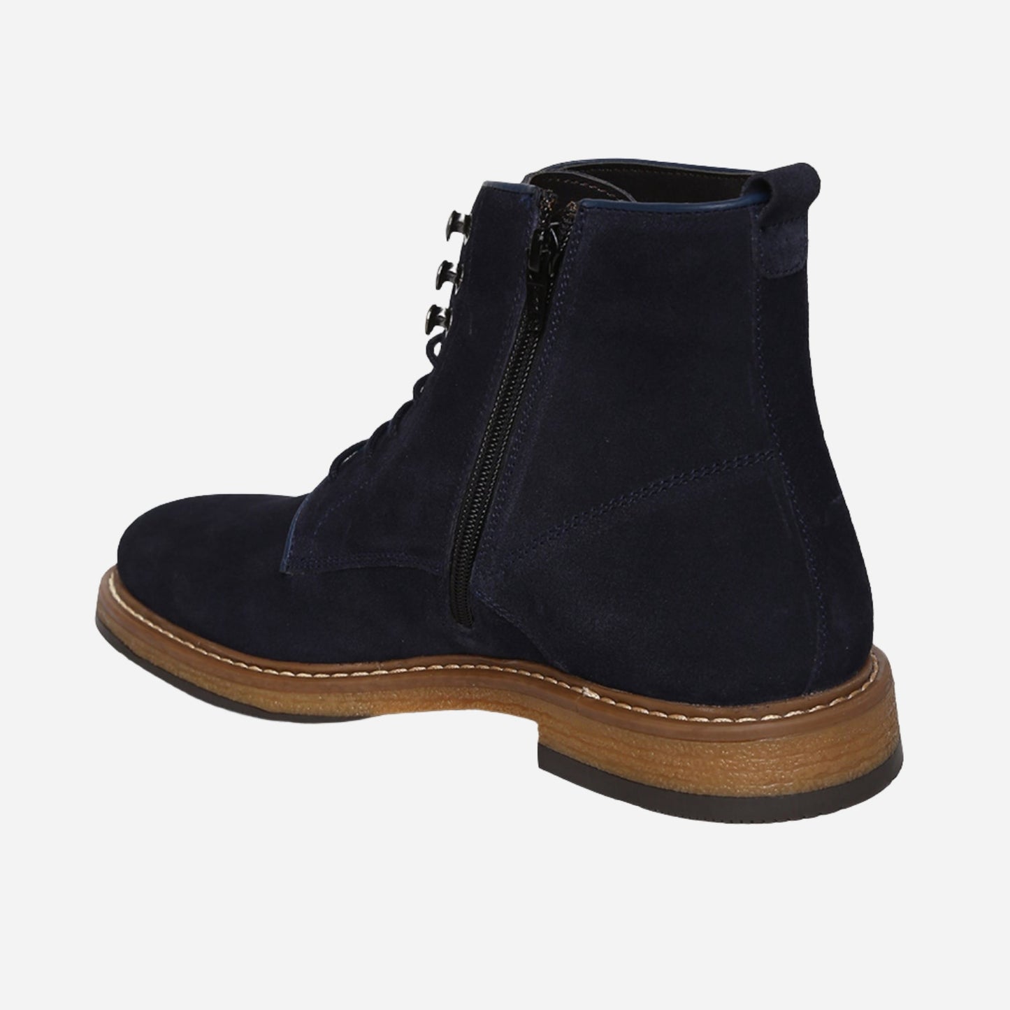 Navy Genuine Suede Leather Laceup Boots For Men With Zip Fastening