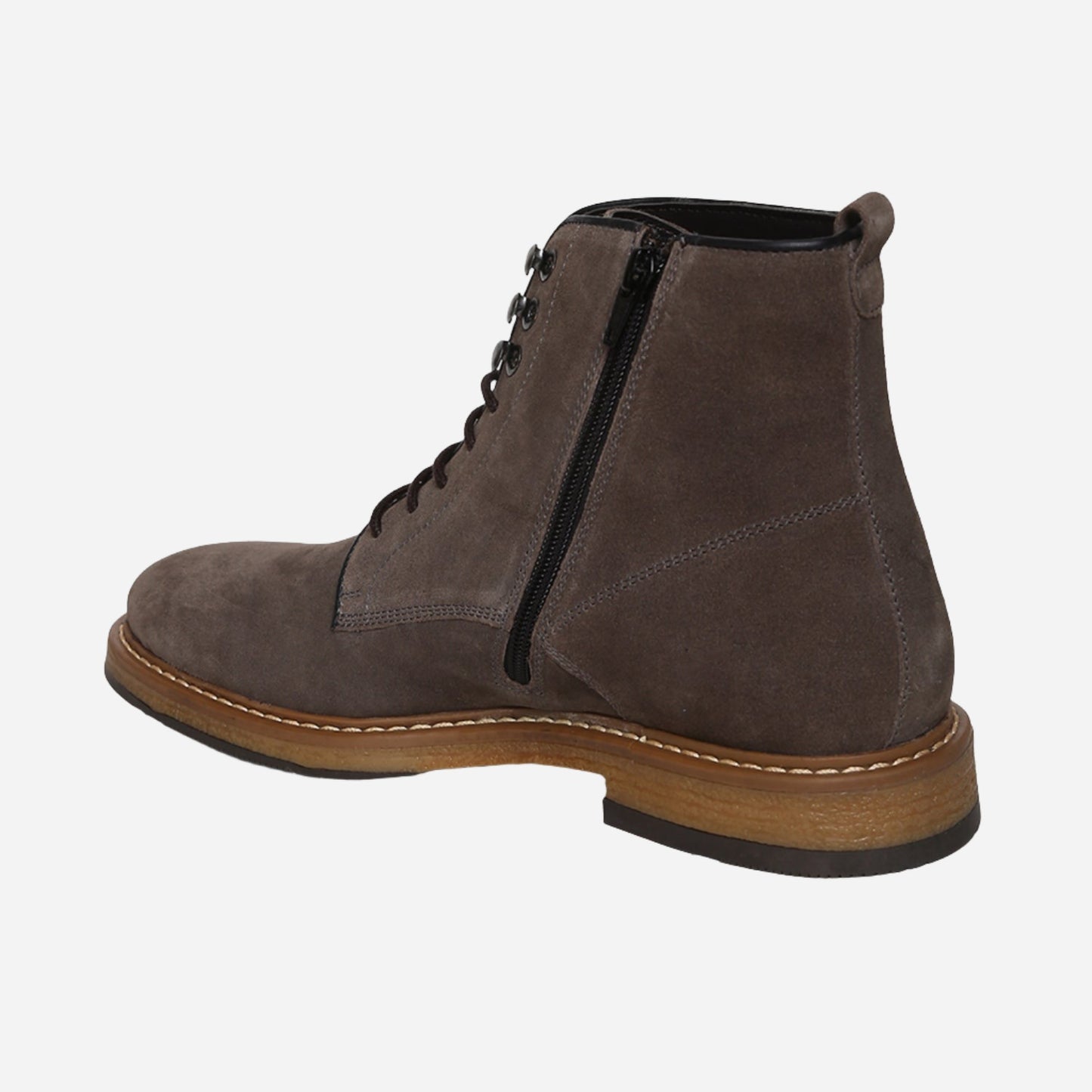Grey Genuine Suede Leather Laceup Boots For Men With Zip Fastening