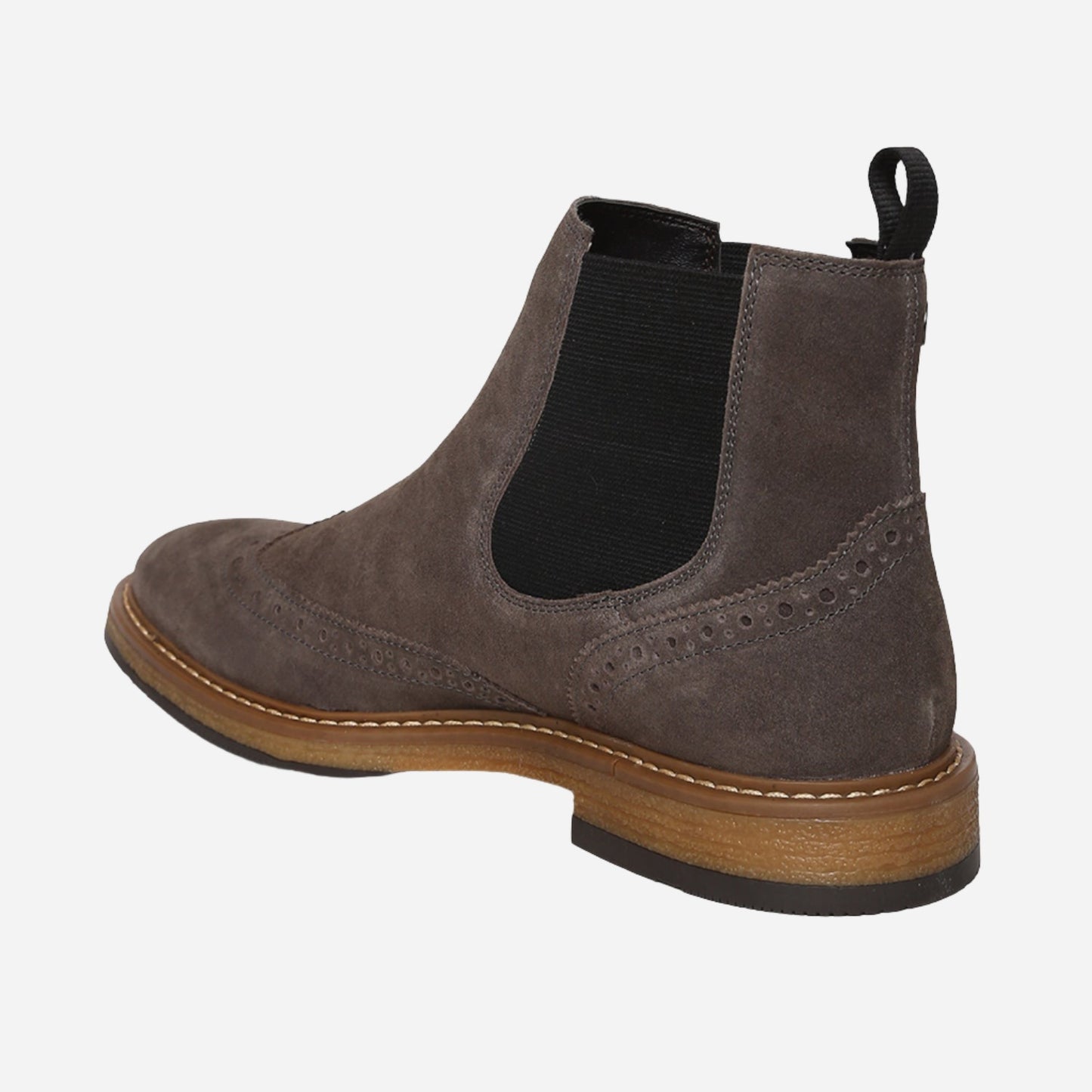 Grey Genuine Suede Leather Chelsea Elastic Brogue Boots For Men