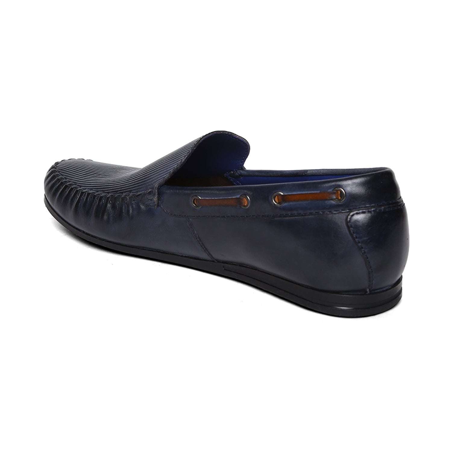 Masabih Genuine Leather Navy Mocassin Shoes with Flat Sole for Men