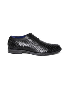 Masabih Genuine Leather Black Printed Casual Derby Laceup Shoes For Men