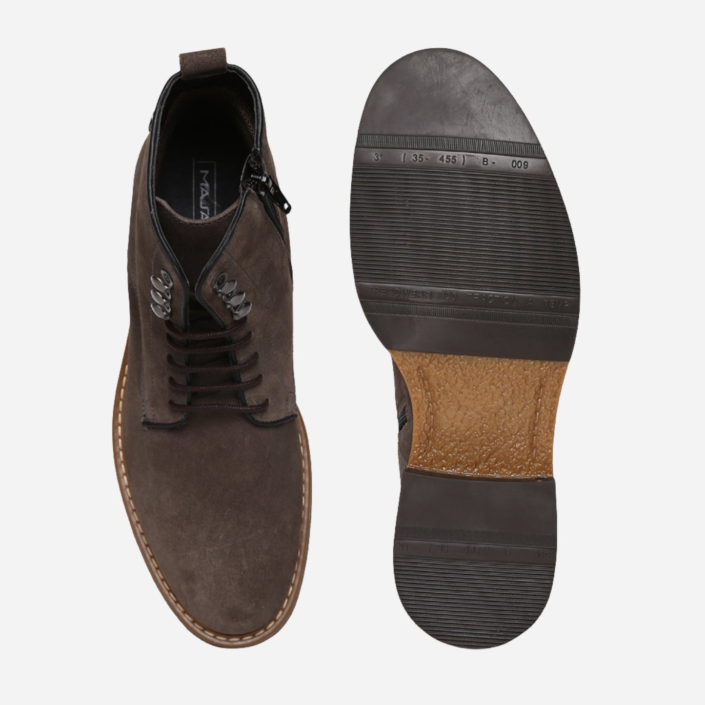 Grey Genuine Suede Leather Laceup Boots For Men With Zip Fastening