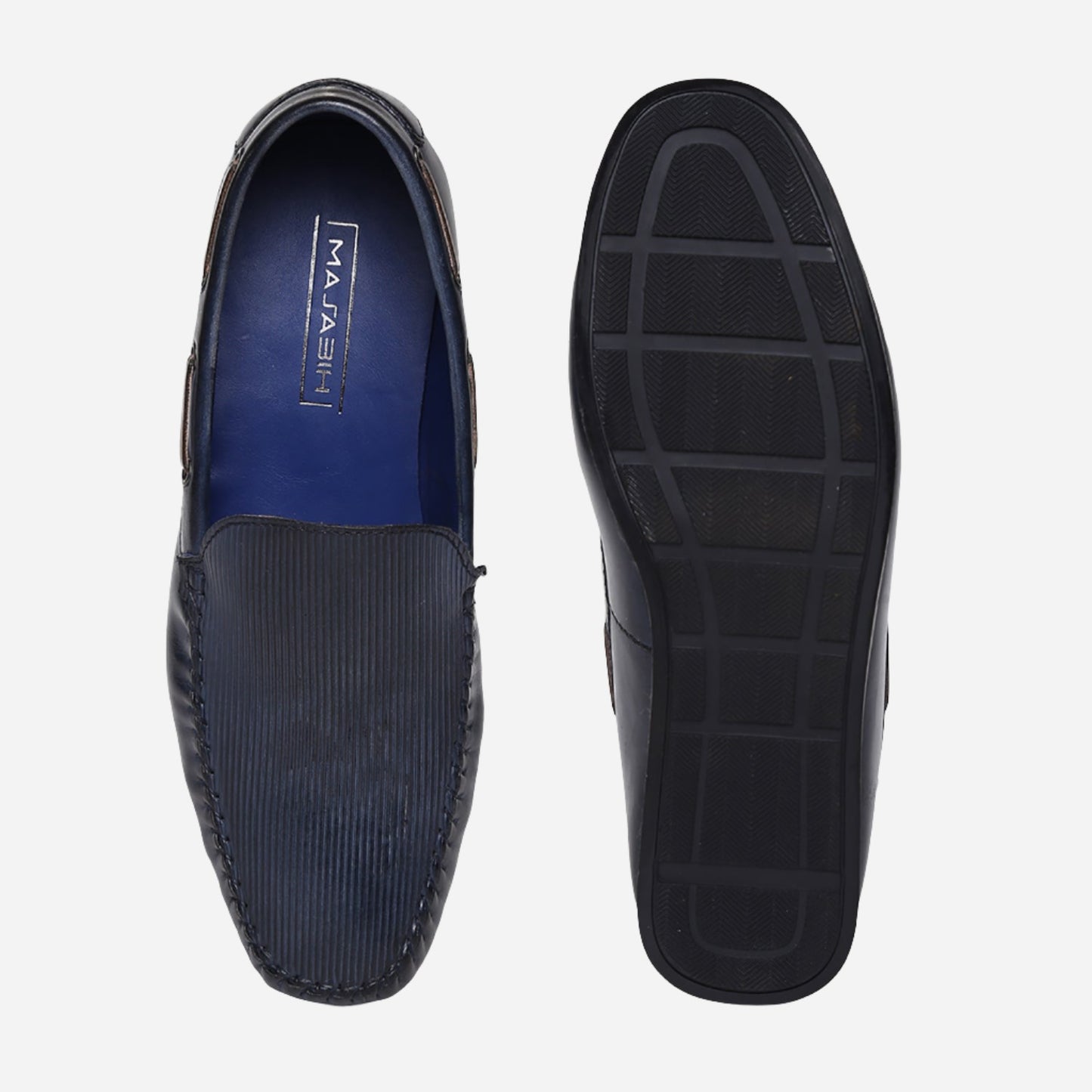 Masabih Genuine Leather Navy Mocassin Shoes with Flat Sole for Men
