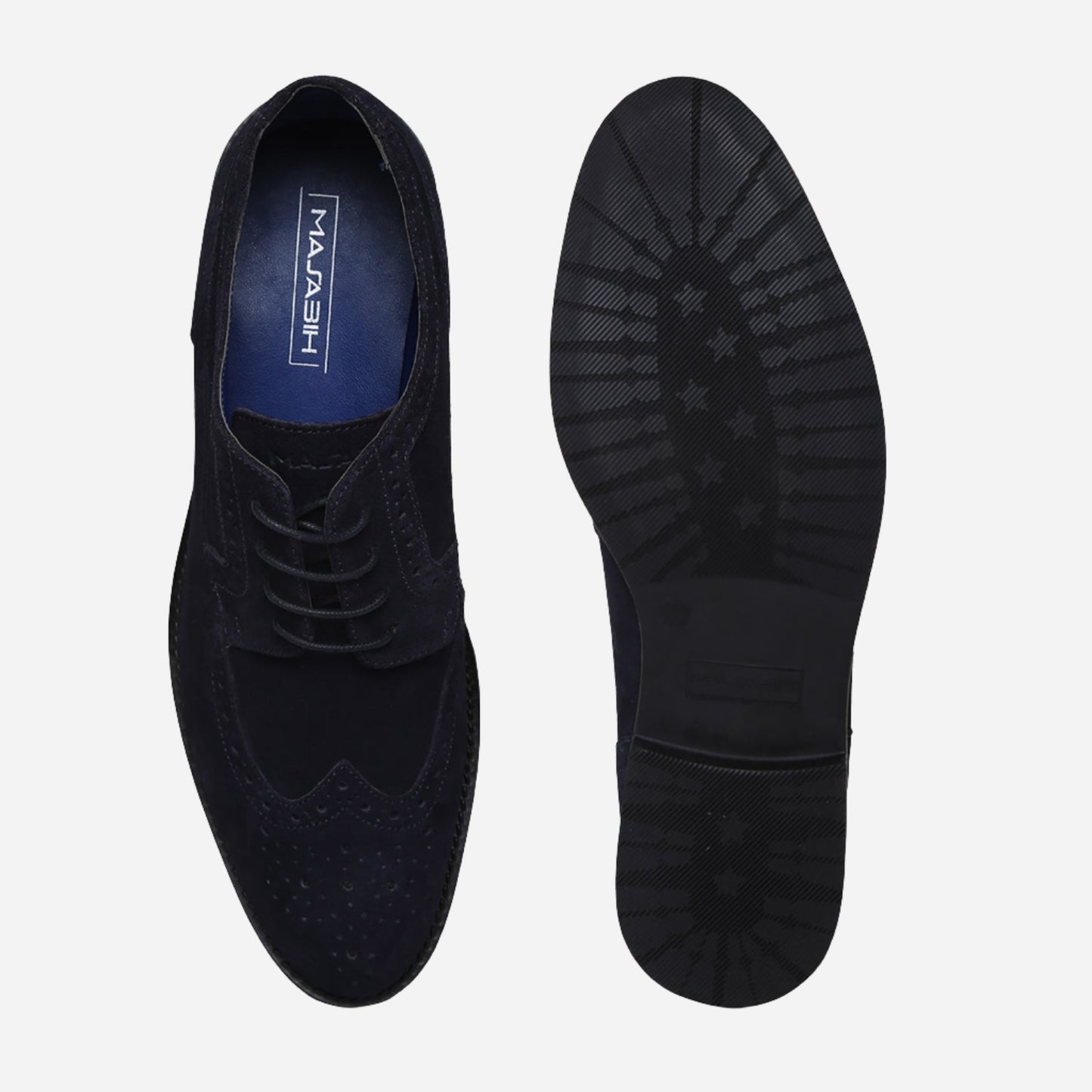 Masabih Suede Leather Navy Derby Laceup Shoes For Men
