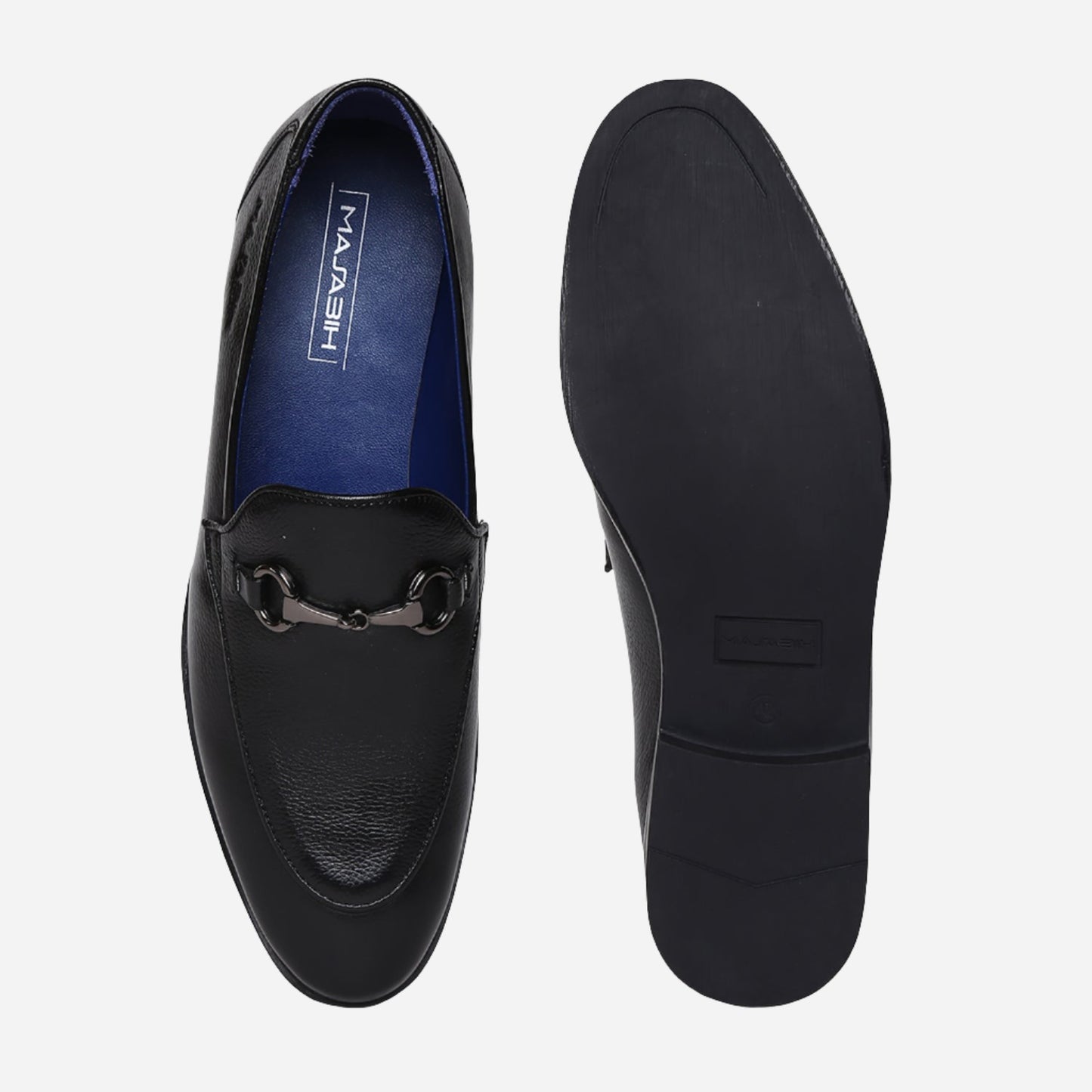 Masabih Genuine Milled Leather Black Loafer Slipon Shoes for Men