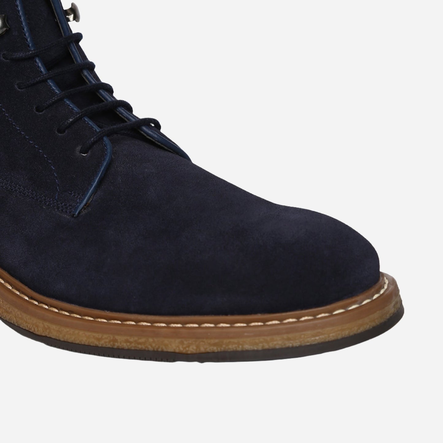 Navy Genuine Suede Leather Laceup Boots For Men With Zip Fastening