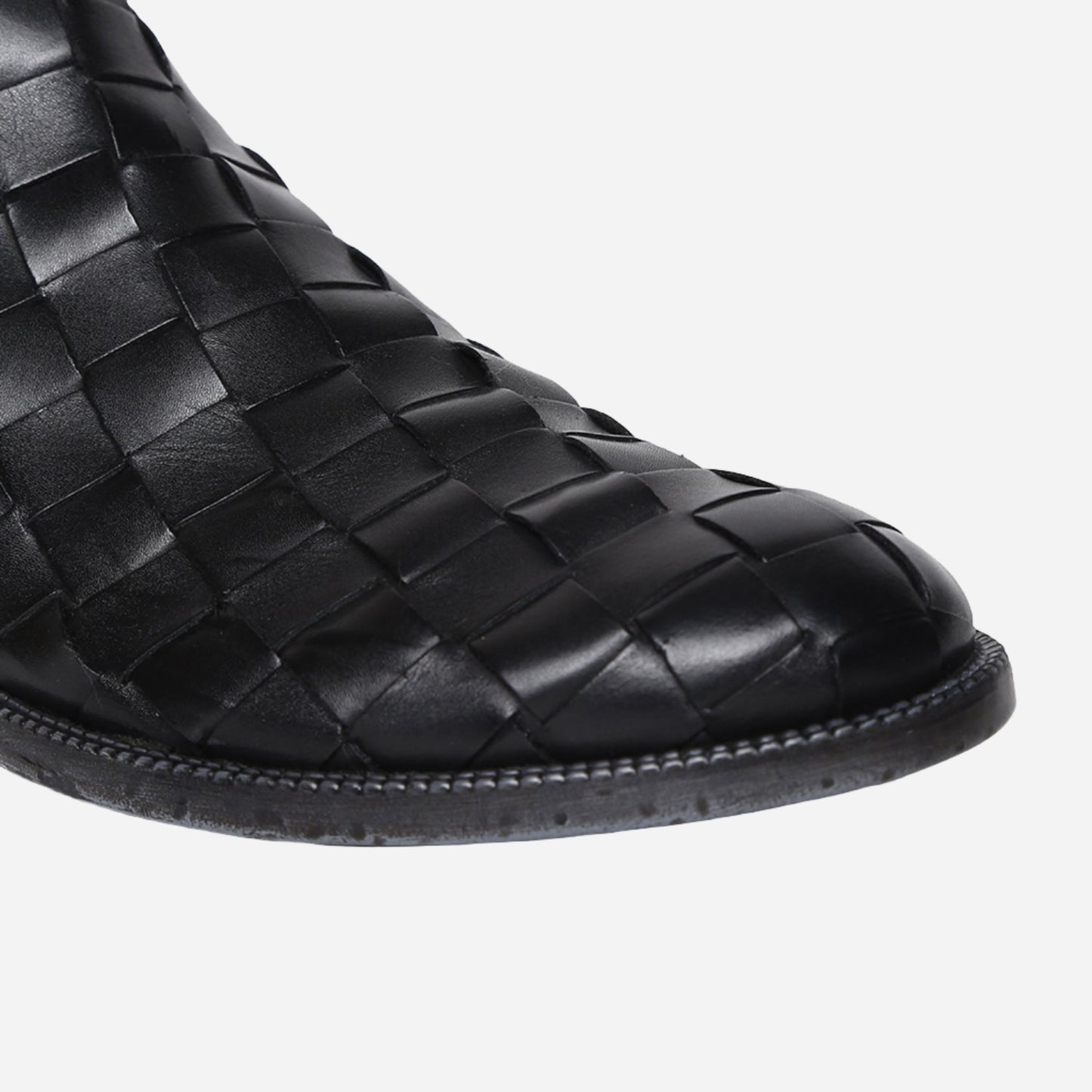 Masabih Genuine Leather Black Braided Chelsea Boots for Men