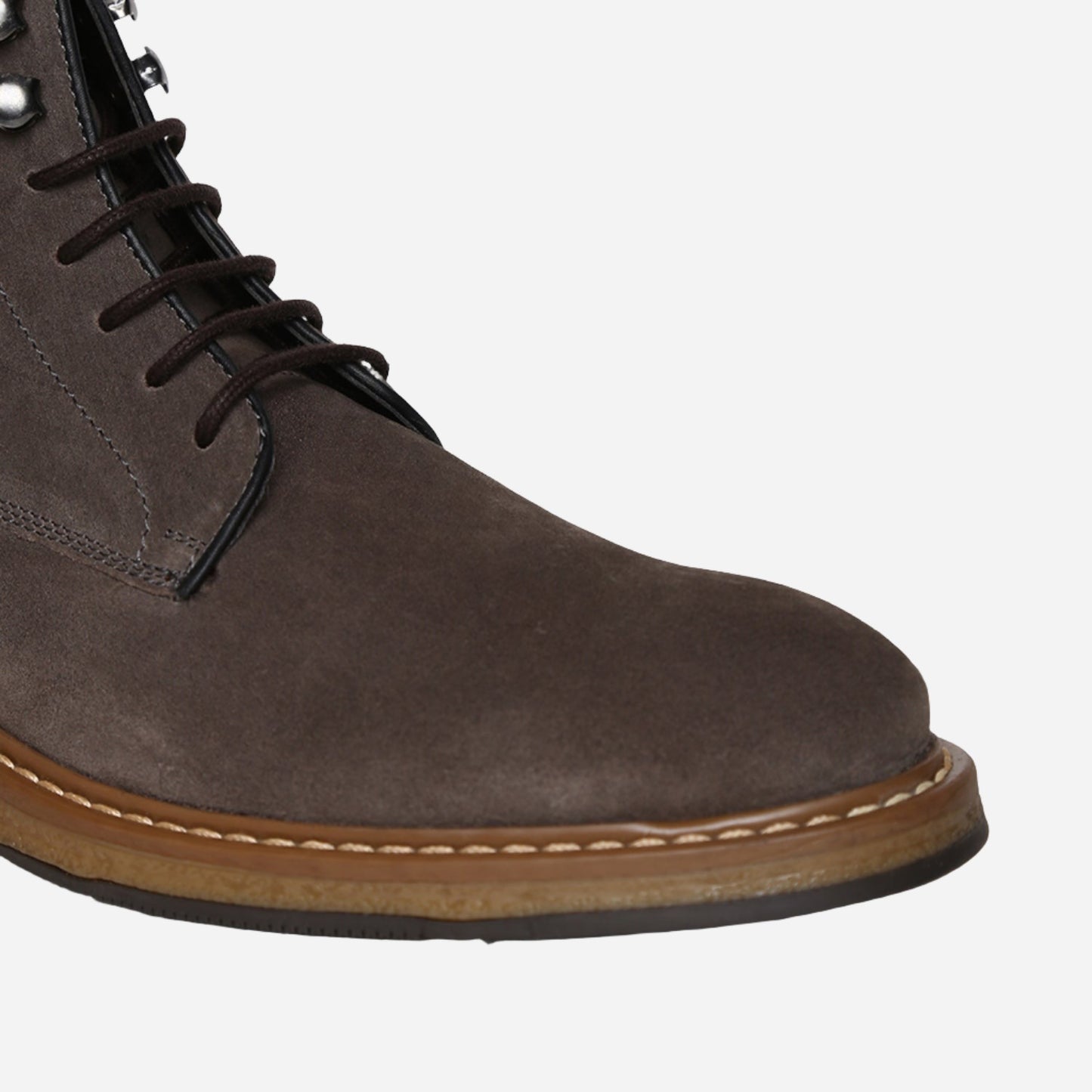 Grey Genuine Suede Leather Laceup Boots For Men With Zip Fastening