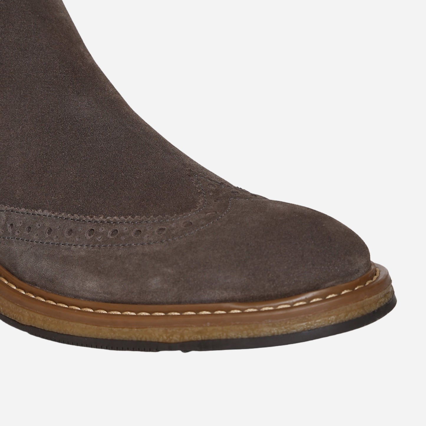 Grey Genuine Suede Leather Chelsea Elastic Brogue Boots For Men