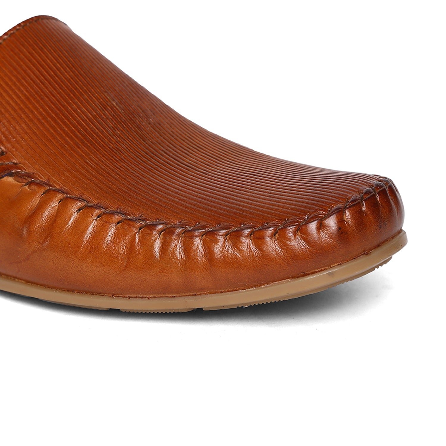 Masabih Genuine Leather Tan Mocassin Shoes with Flat Sole for Men