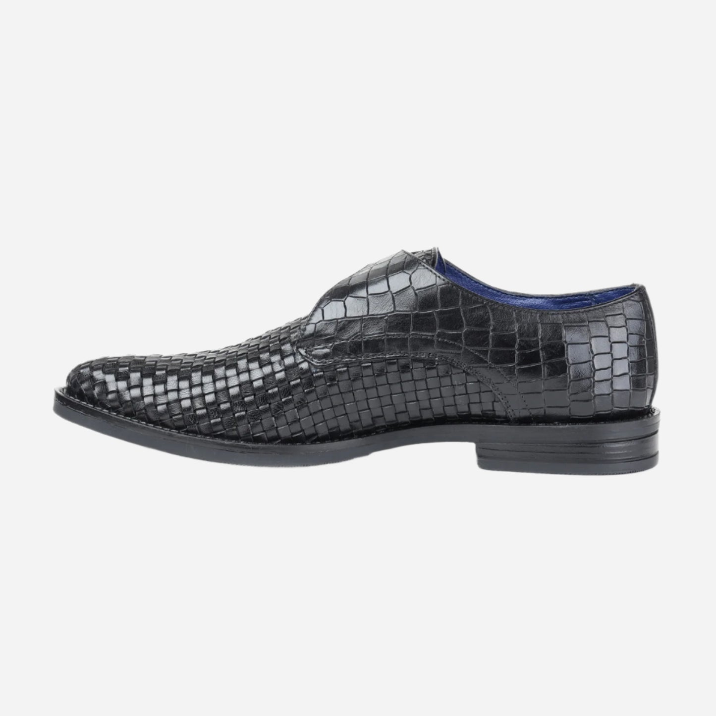 Masabih Genuine Braided Leather Black Single Buckle Monk Shoes For Men