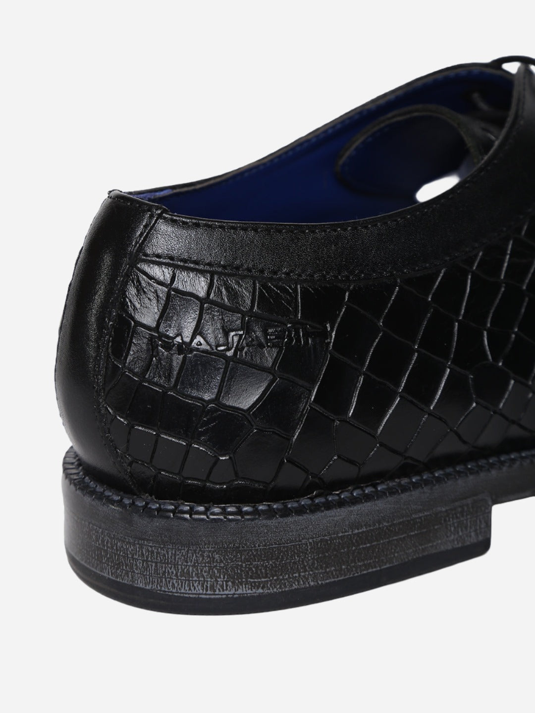 Masabih Genuine Leather Black Printed Casual Derby Laceup Shoes For Men