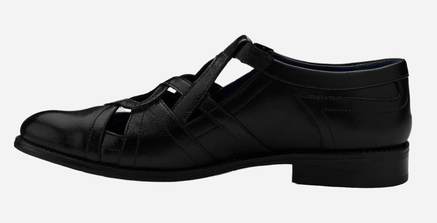 Masabih Black Genuine Leather Stylish Brogue Sandal for Men