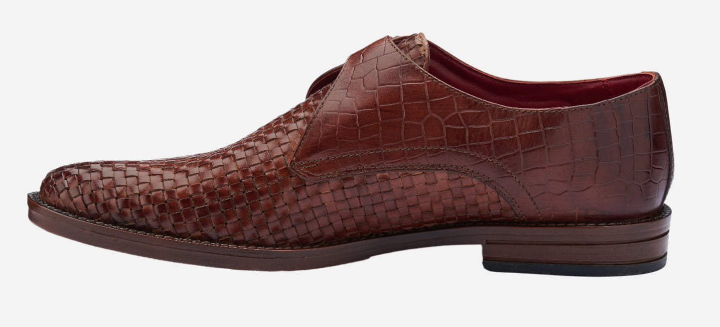 Masabih Genuine Braided Leather Tan Single Buckle Monk Shoes For Men