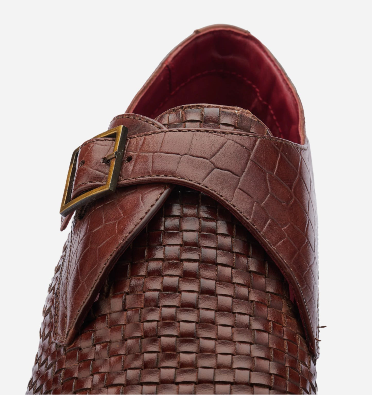 Masabih Genuine Braided Leather Tan Single Buckle Monk Shoes For Men