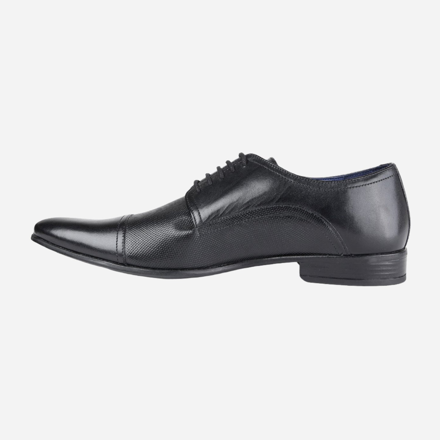 MASABIH GENUINE LEATHER BLACK TOE CAP DERBY SHOES FOR MEN