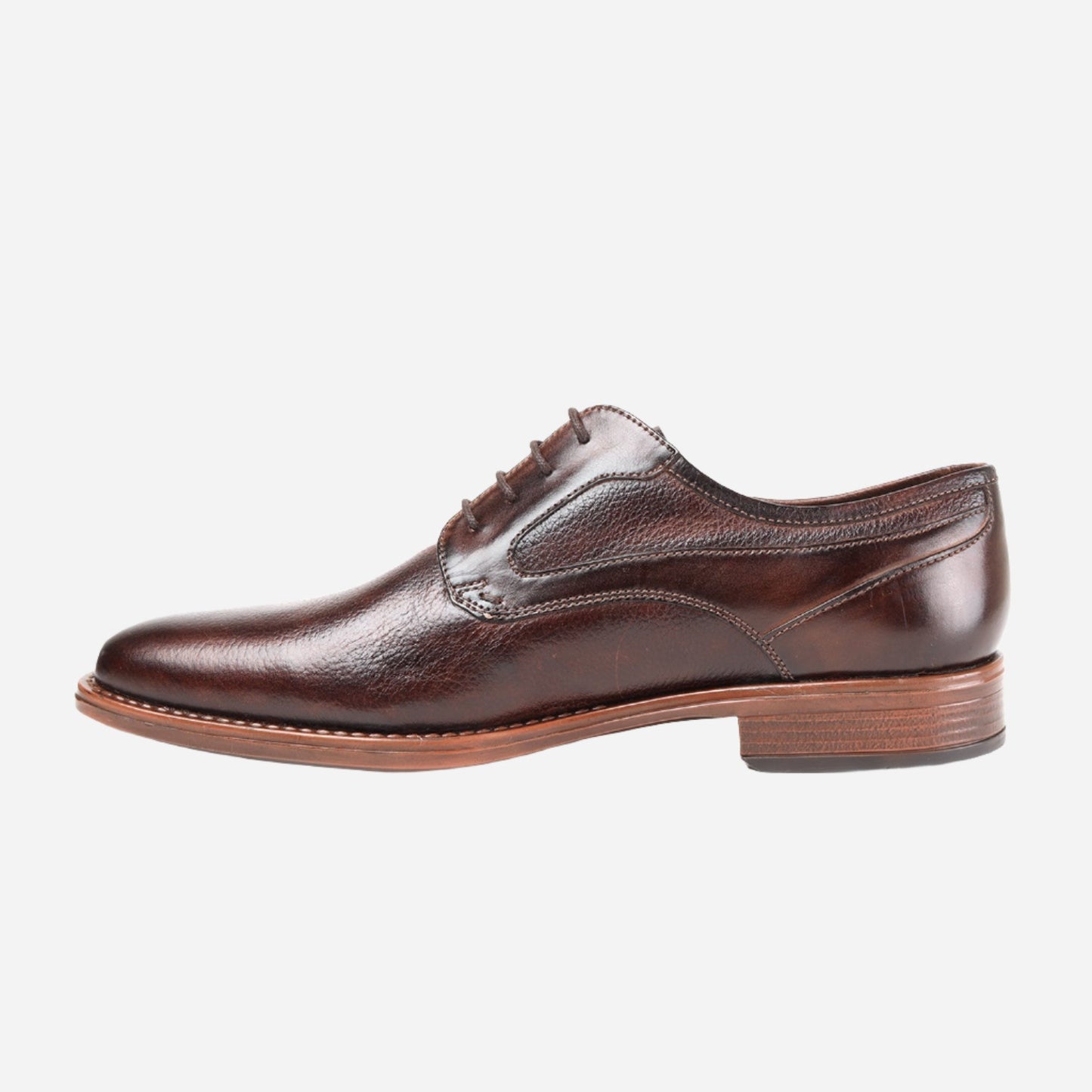 MASABIH GENUINE MILLED BROWN LEATHER DERBY LACE UP SHOES FOR MEN