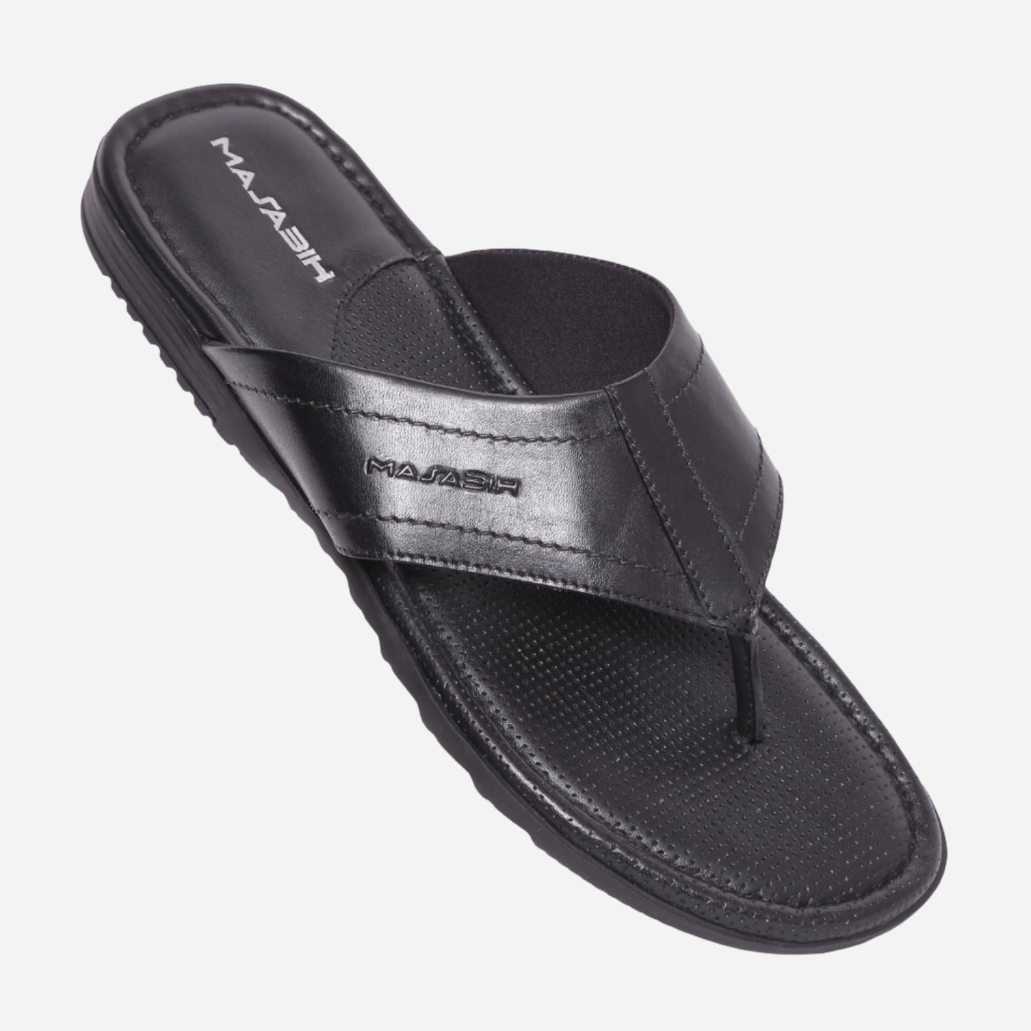 MASABIH Geniune Leather Soft Black Color modern java thong sandals for Mens