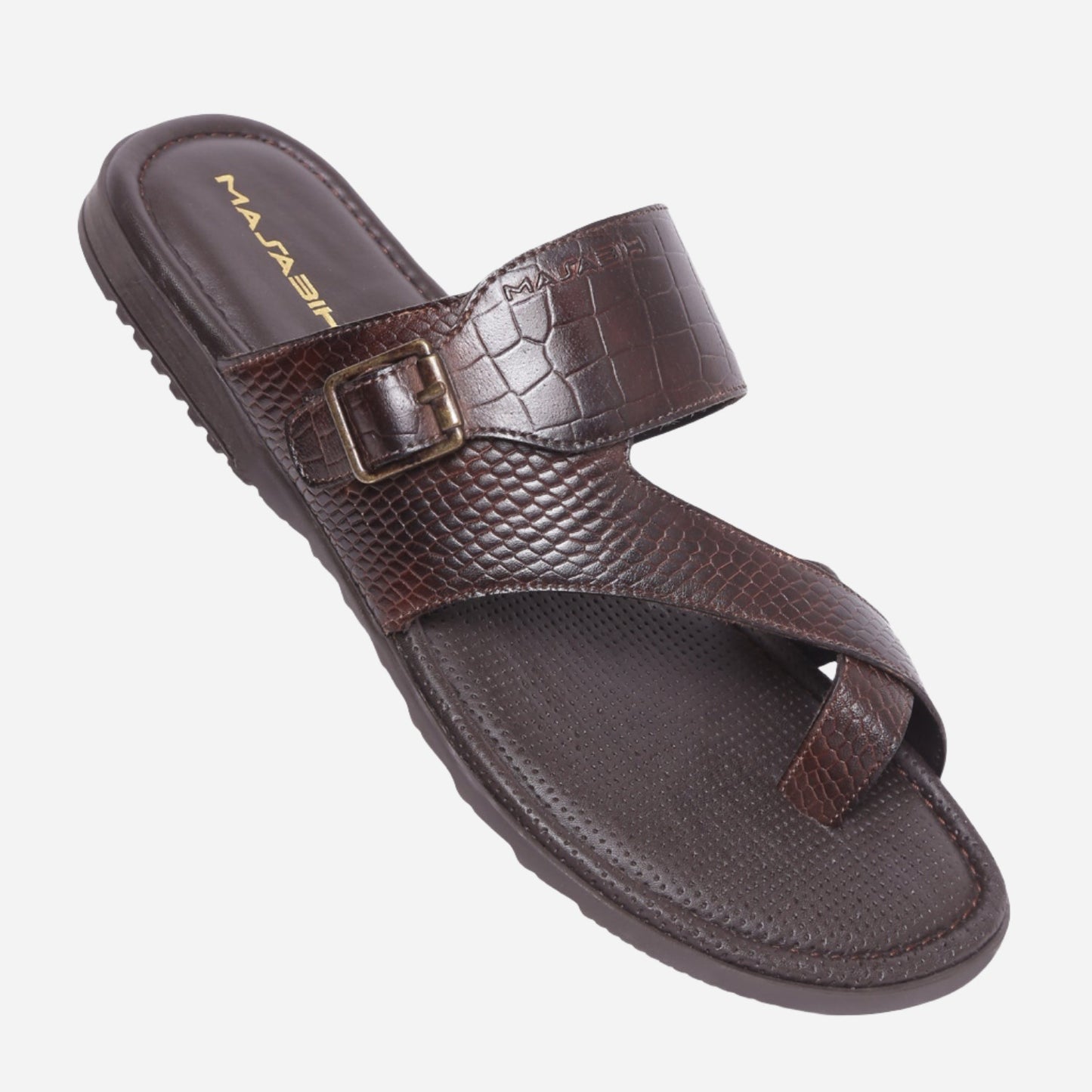 MASABIH Geniune Leather Soft KROOS / SISSY Print Brown Color modern Buckle thong sandals for Mens