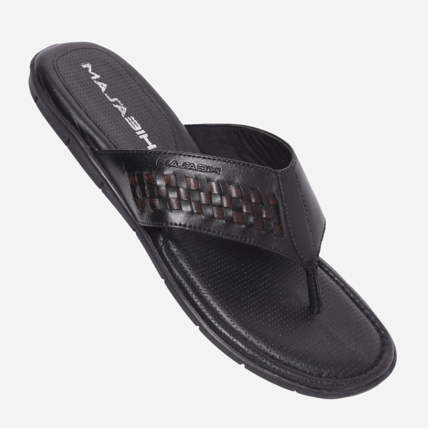 MASABIH Geniune Leather Soft Black / Navy Color modern lace thong sandals for Mens