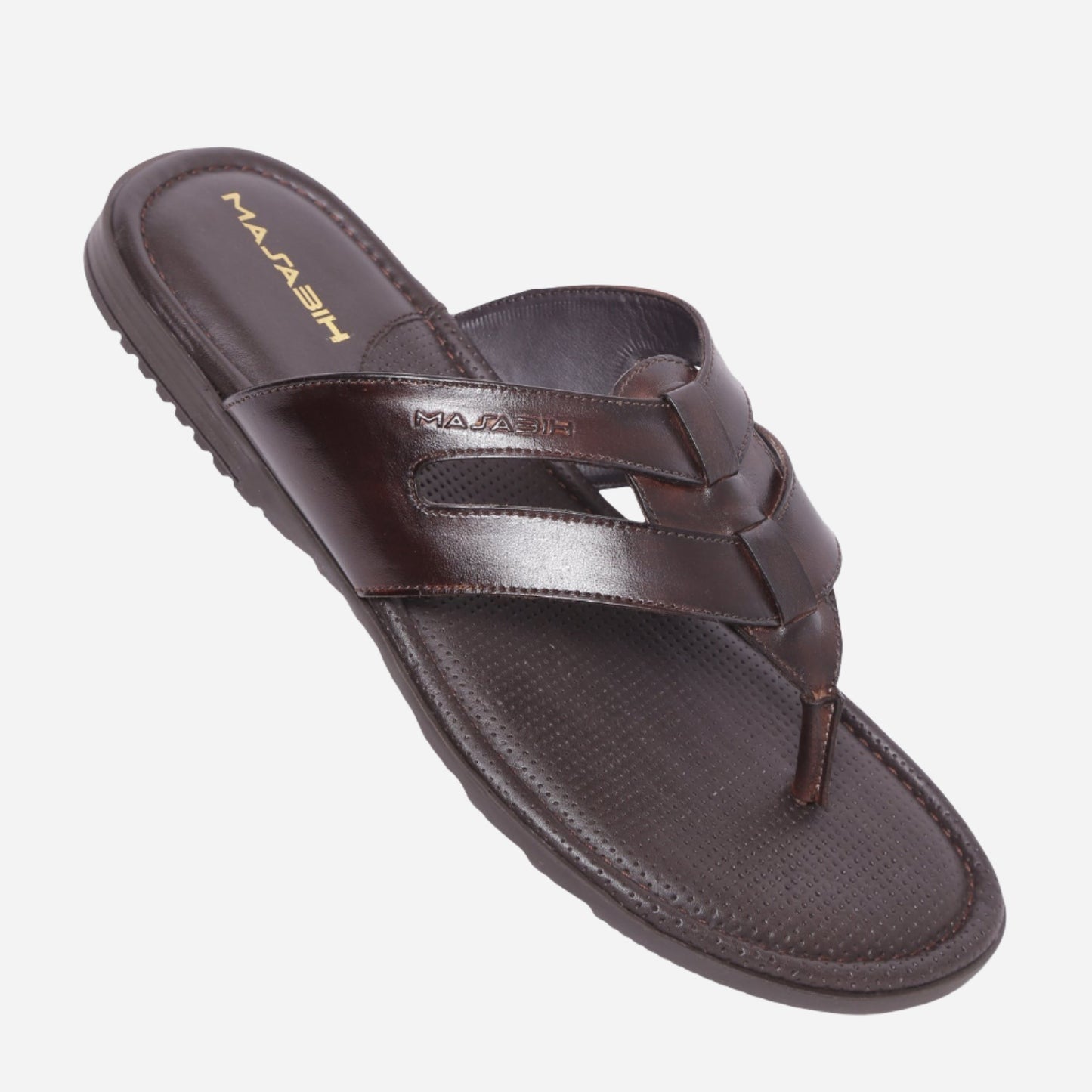 MASABIH Geniune Leather Soft Brown Color modern Strap thong sandals for Mens
