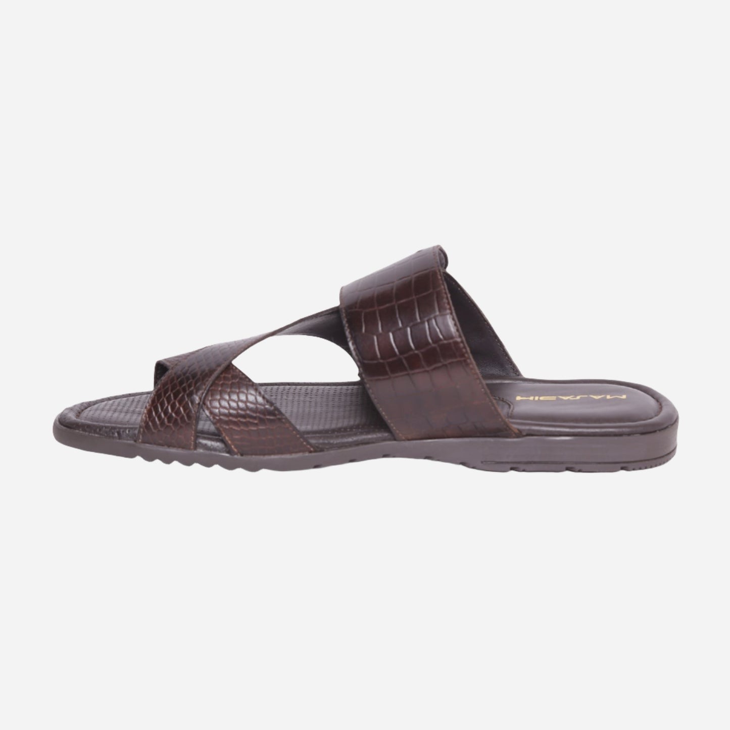 MASABIH Geniune Leather Soft KROOS / SISSY Print Brown Color modern Buckle thong sandals for Mens