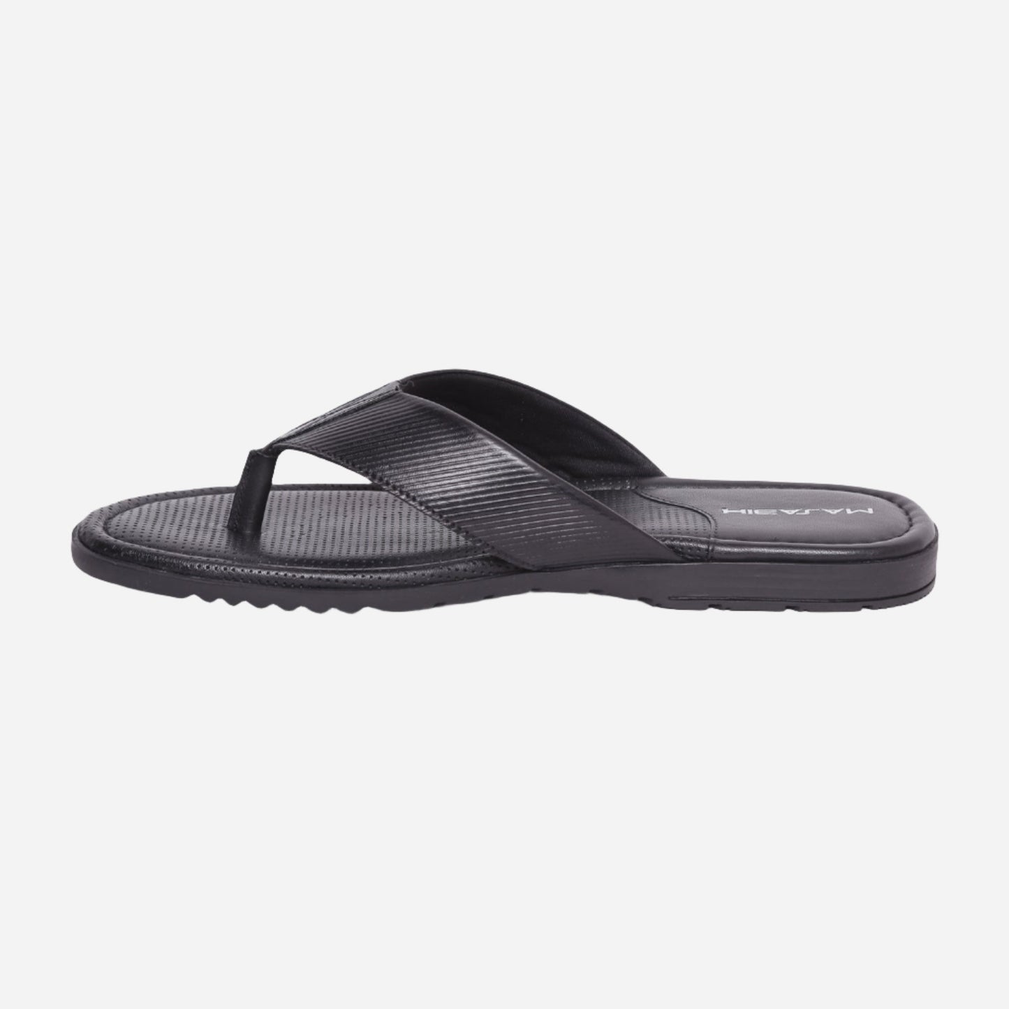 MASABIH Geniune Leather Soft Line Print Black Color modern thong sandals for Mens