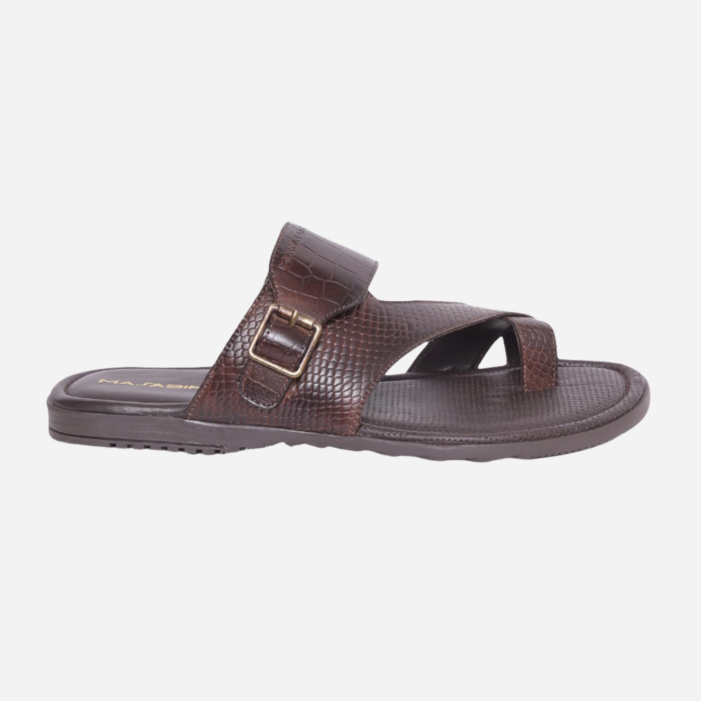 MASABIH Geniune Leather Soft KROOS / SISSY Print Brown Color modern Buckle thong sandals for Mens