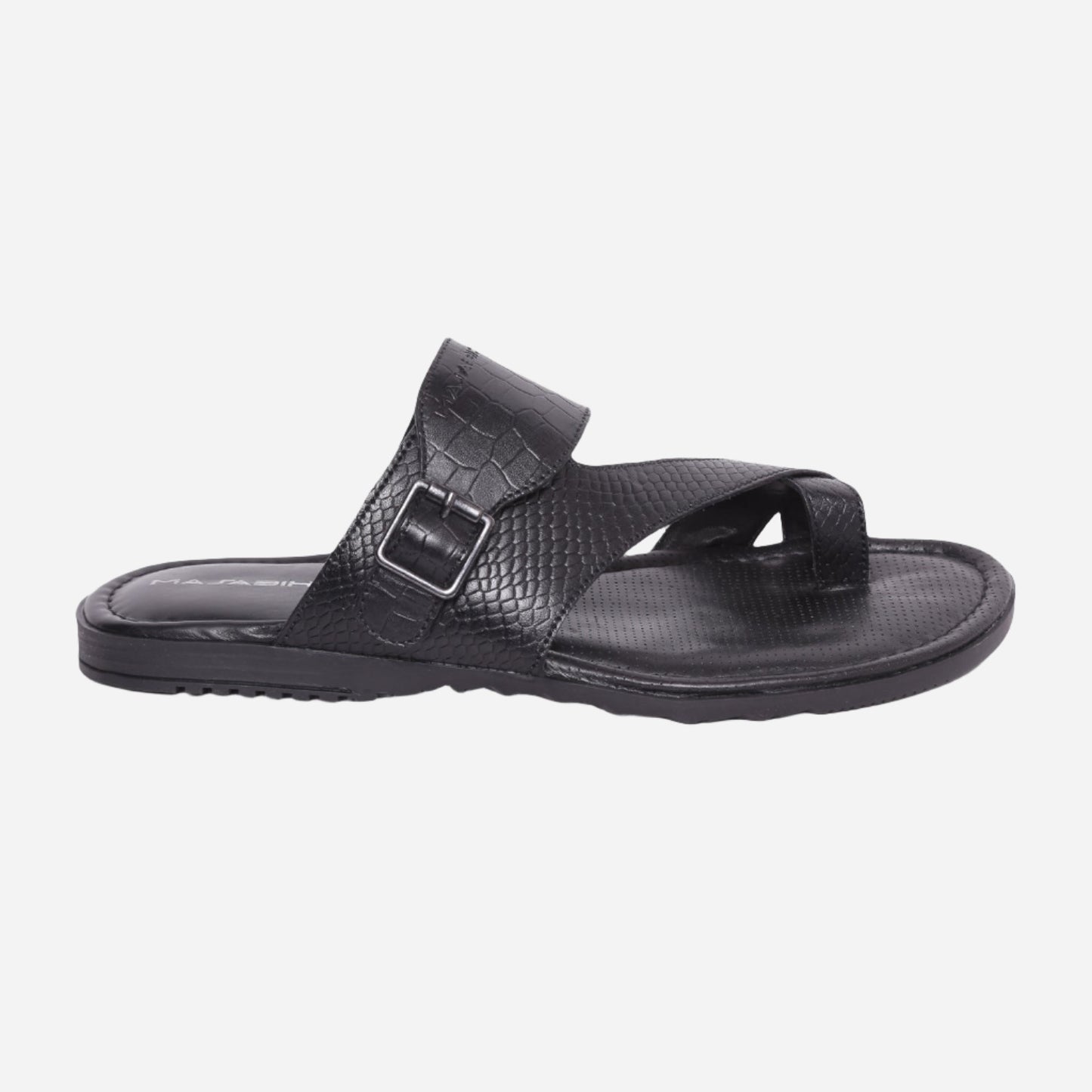 MASABIH Geniune Leather Soft KROOS / SISSY Print Black Color modern Buckle thong sandals for Mens