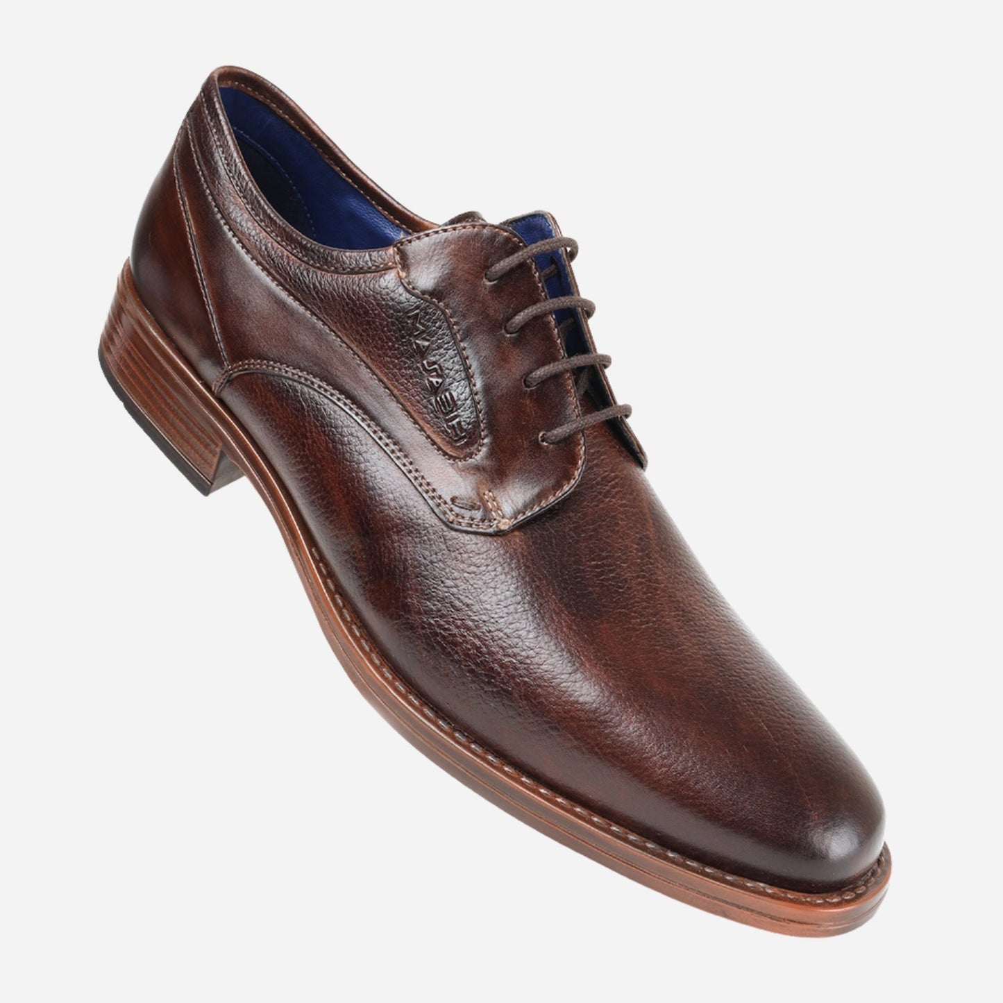 MASABIH GENUINE MILLED BROWN LEATHER DERBY LACE UP SHOES FOR MEN