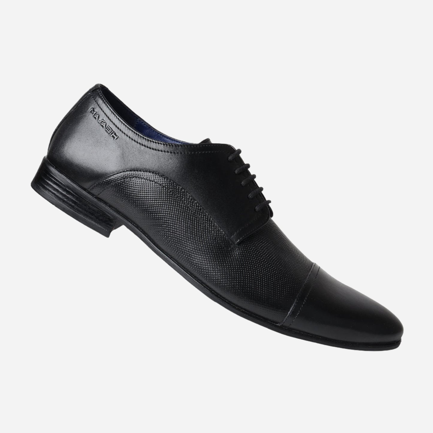 MASABIH GENUINE LEATHER BLACK TOE CAP DERBY SHOES FOR MEN