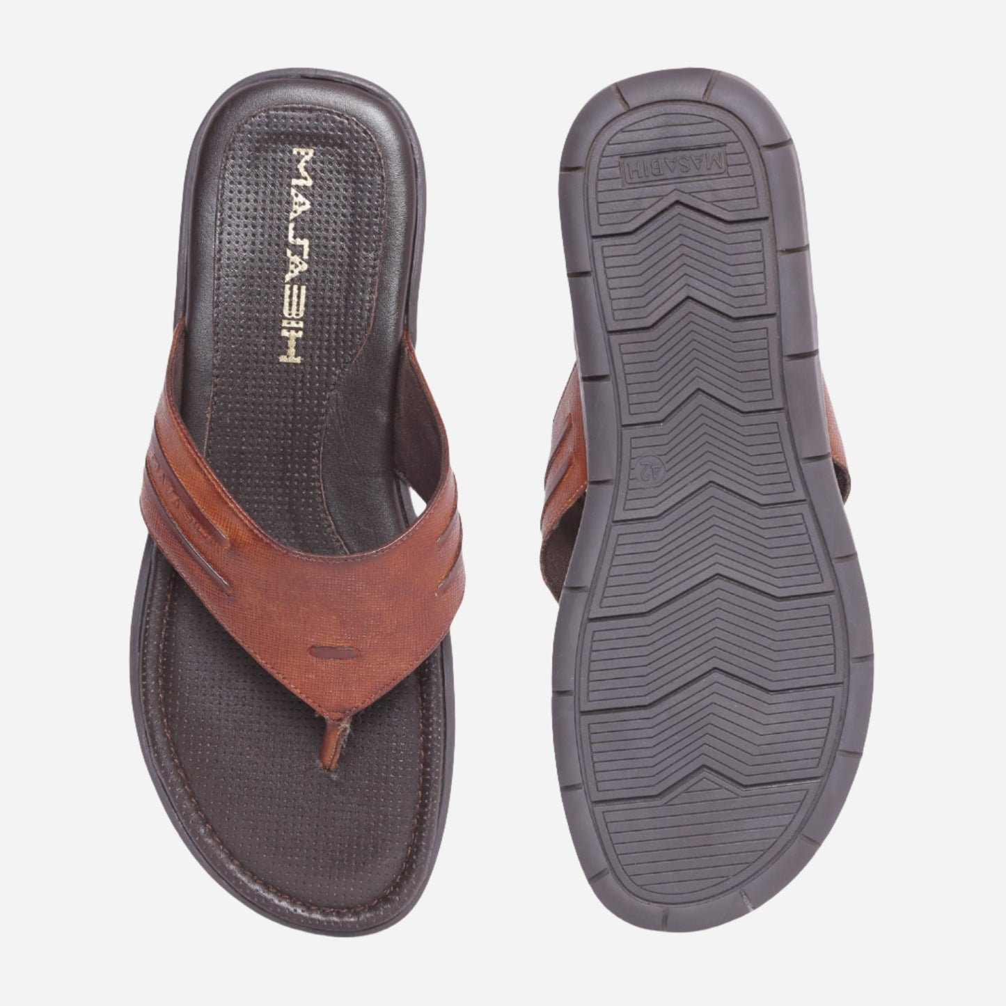 MASABIH Geniune Leather Soft I Print Tan Color modern thong sandals for Mens