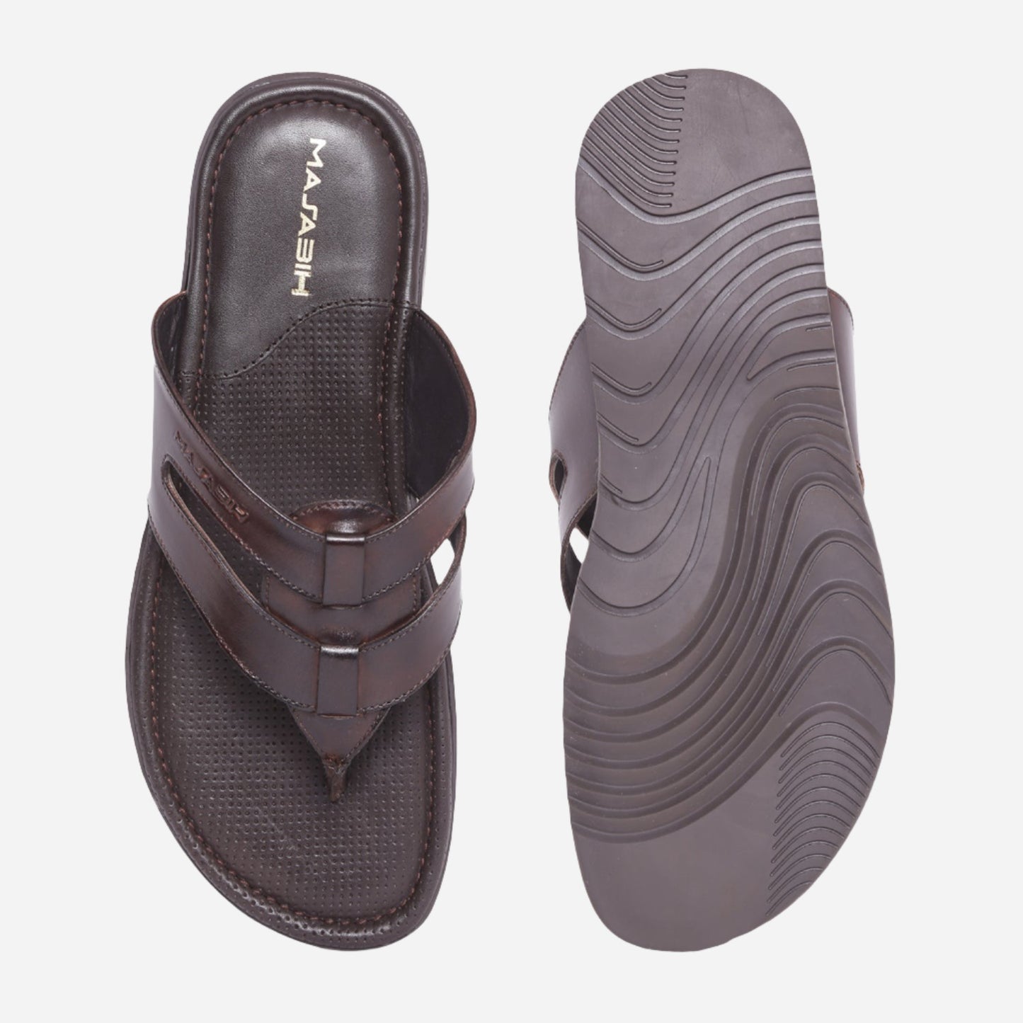 MASABIH Geniune Leather Soft Brown Color modern Strap thong sandals for Mens