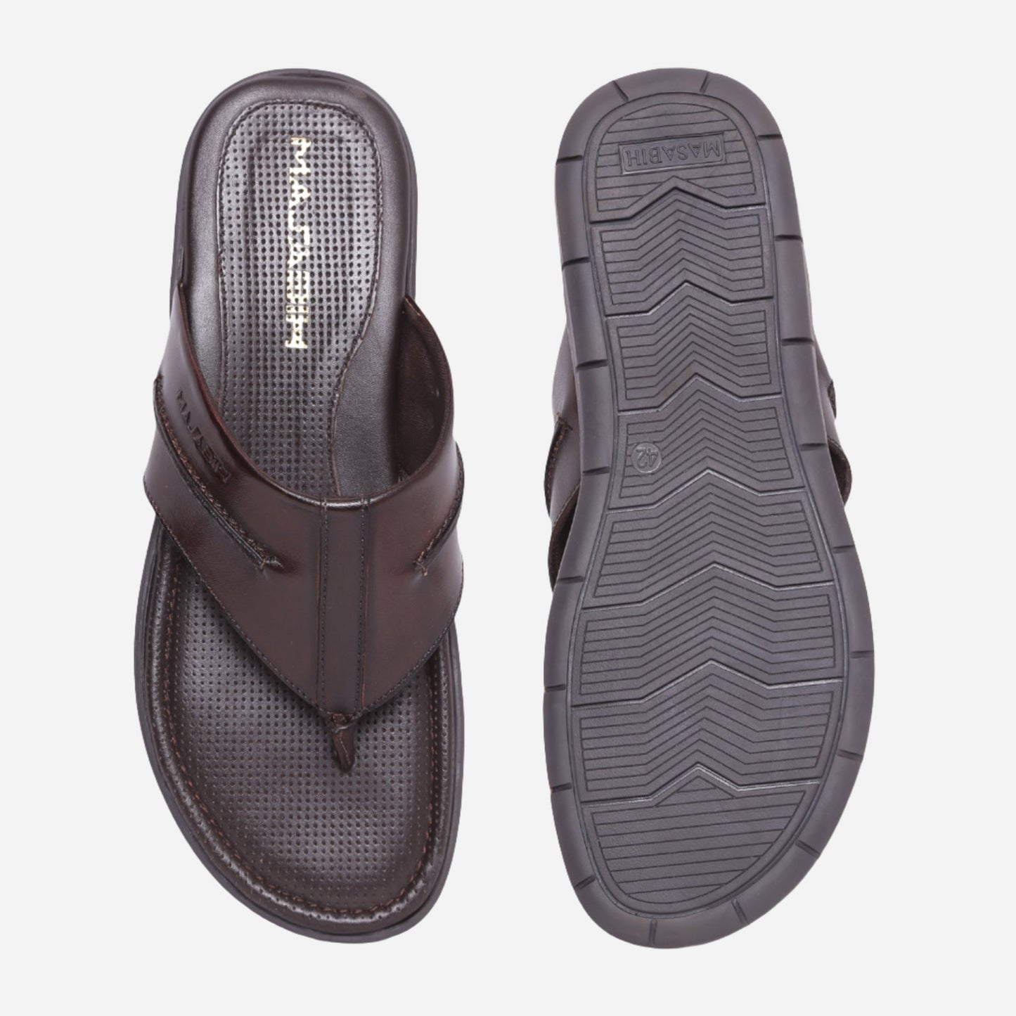MASABIH Geniune Leather Soft Brown Color modern tauro thong sandals for Mens
