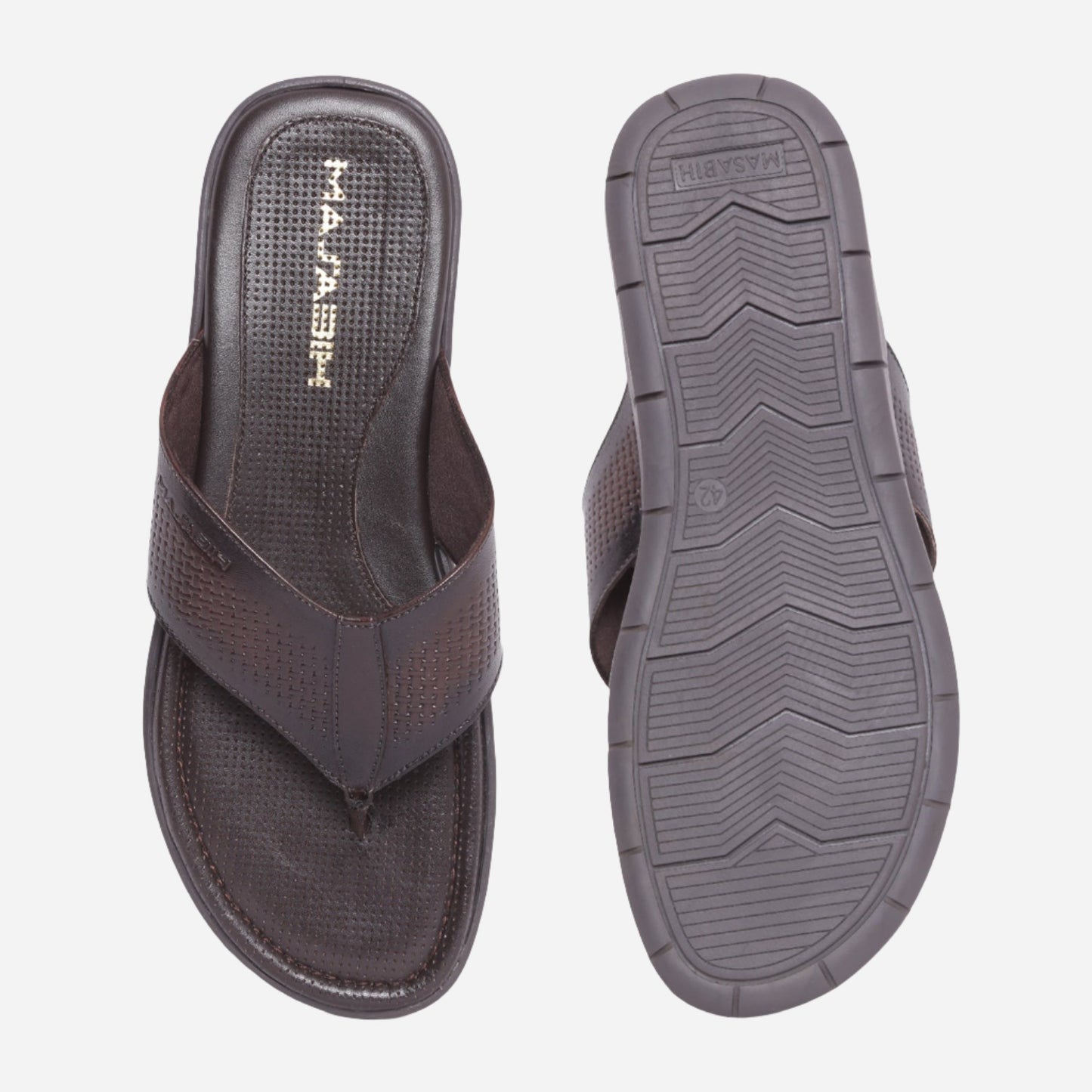 MASABIH Geniune Leather Soft Mesh Print Brown Color modern thong sandals for Mens