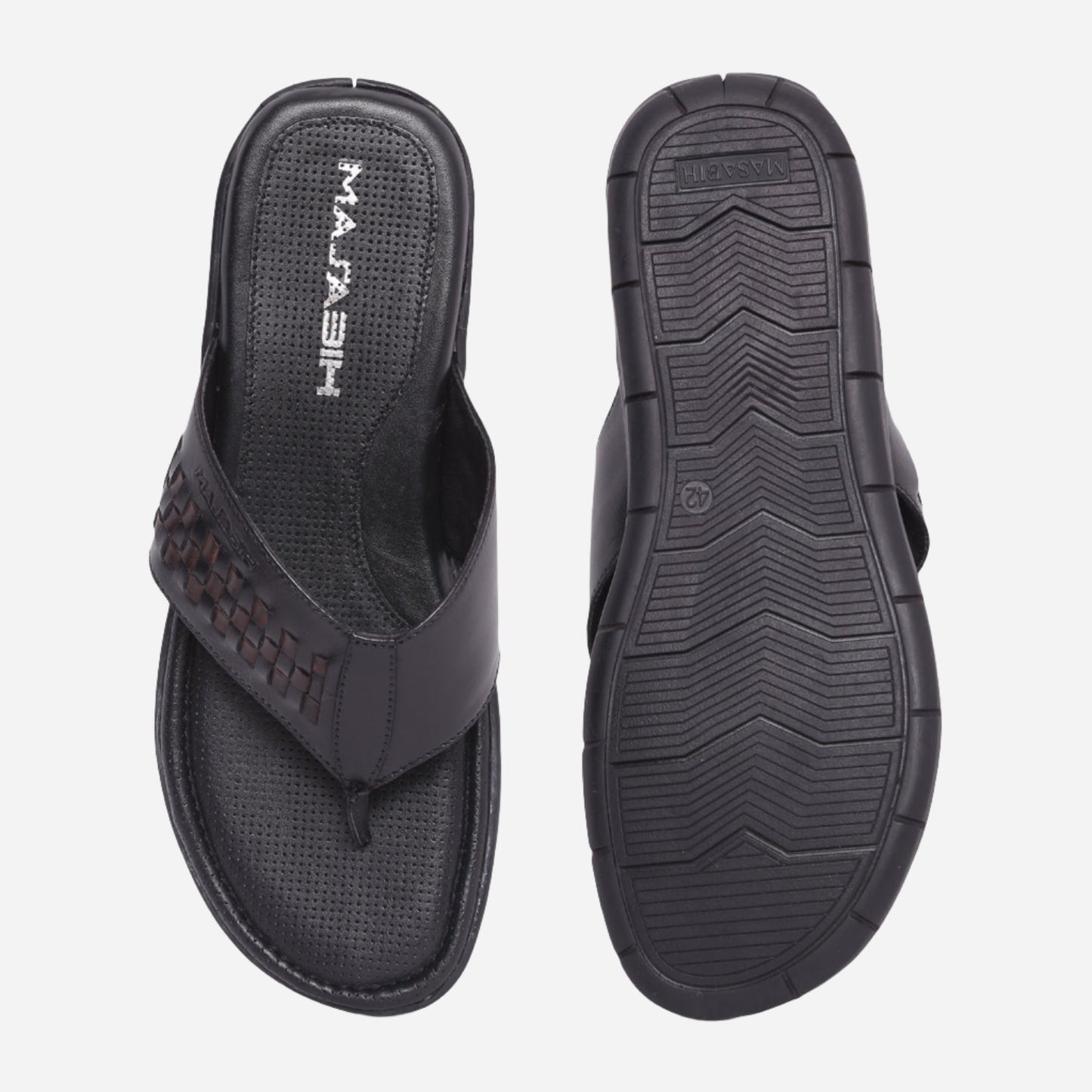 MASABIH Geniune Leather Soft Black / Navy Color modern lace thong sandals for Mens