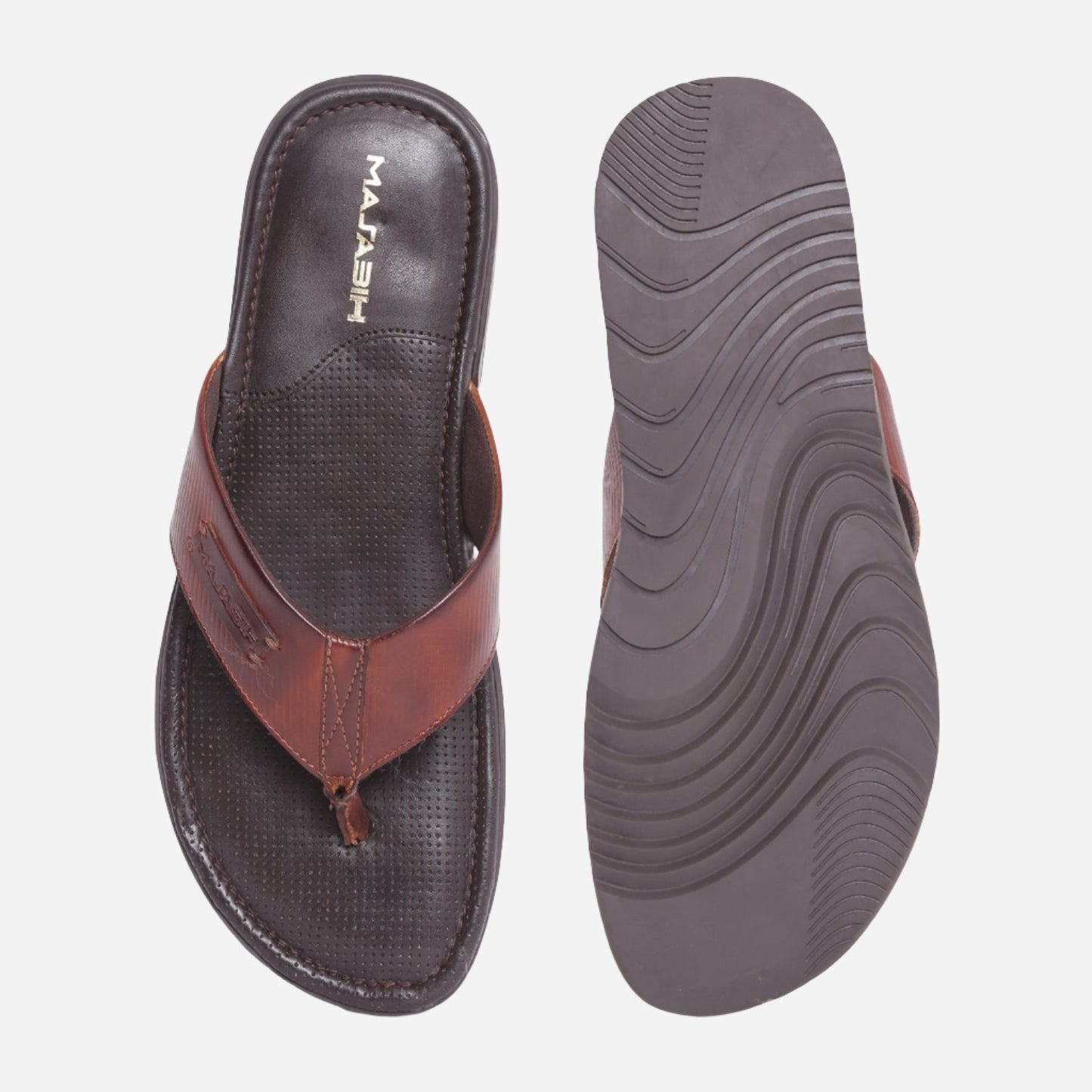MASABIH Geniune Leather Soft Line Print Tan Color modern thong sandals for Mens