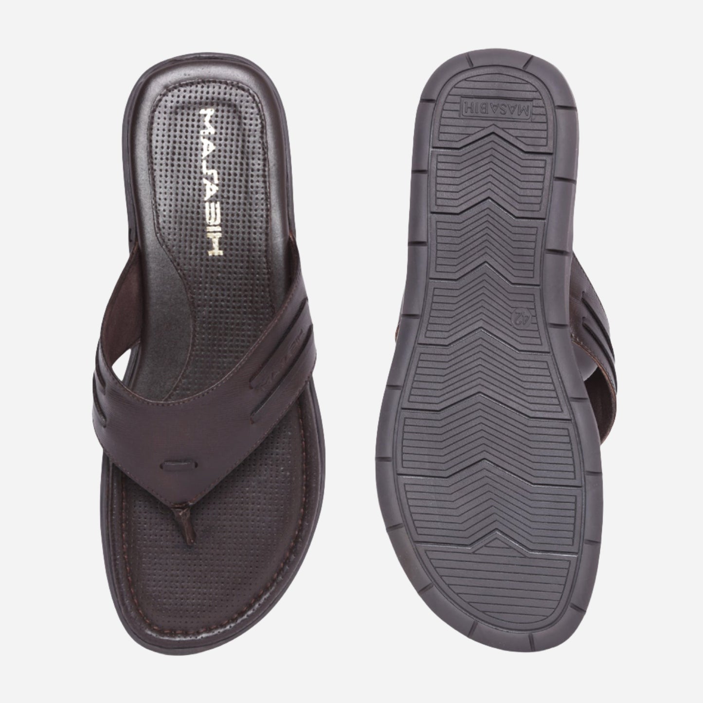 MASABIH Geniune Leather Soft I Print Brown Color modern thong sandals for Mens
