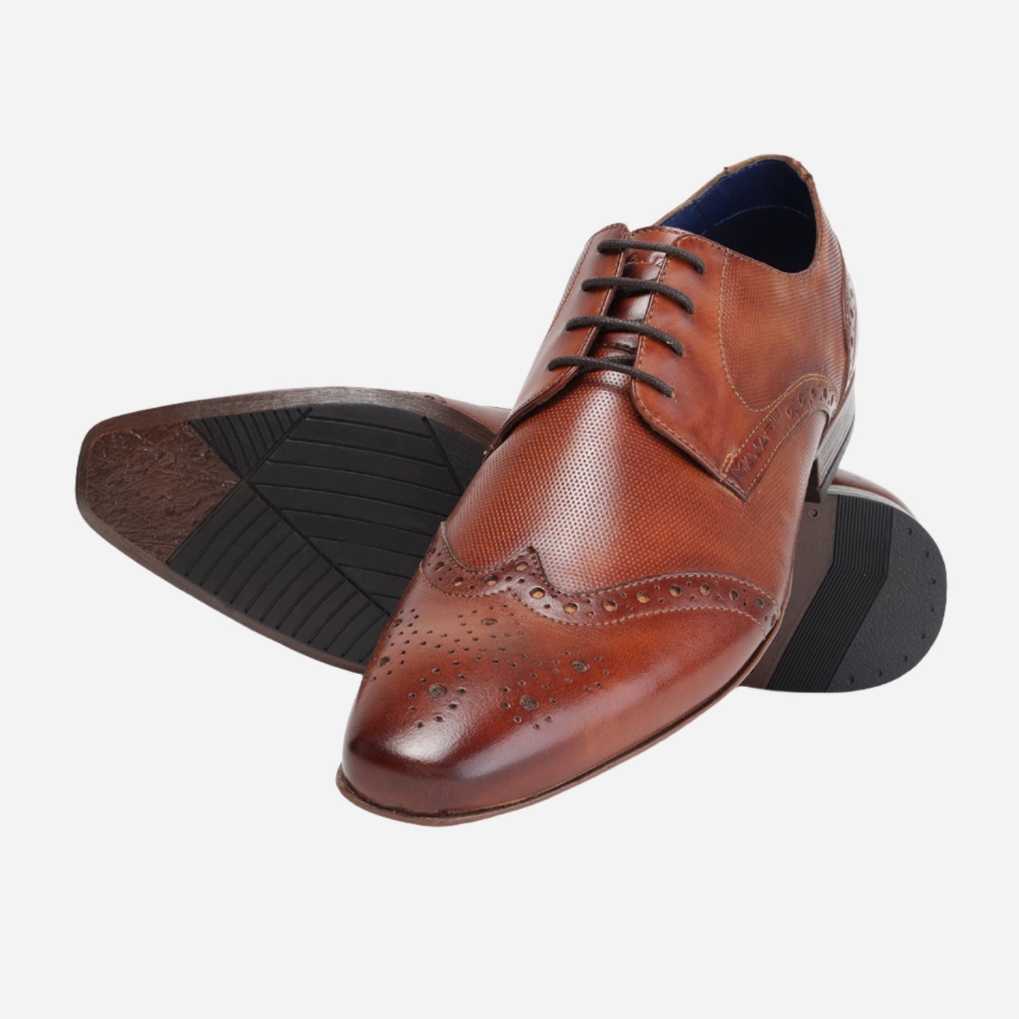 MASABIH GENUINE LEATHER TAN CASUAL WING TOE DERBY LACEUP SHOES FOR MEN
