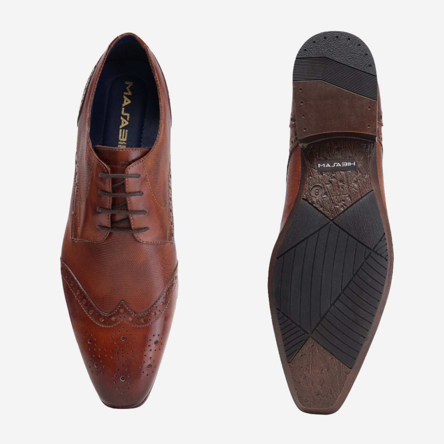 MASABIH GENUINE LEATHER TAN CASUAL WING TOE DERBY LACEUP SHOES FOR MEN