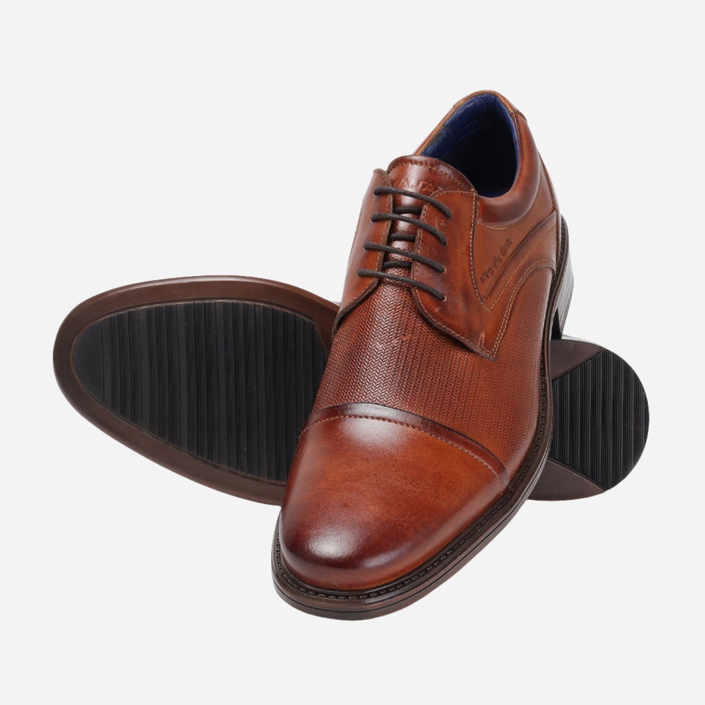 MASABIH GENUINE LEATHER TAN DERBY LACEUP SHOES WITH TOE CAP FOR MEN