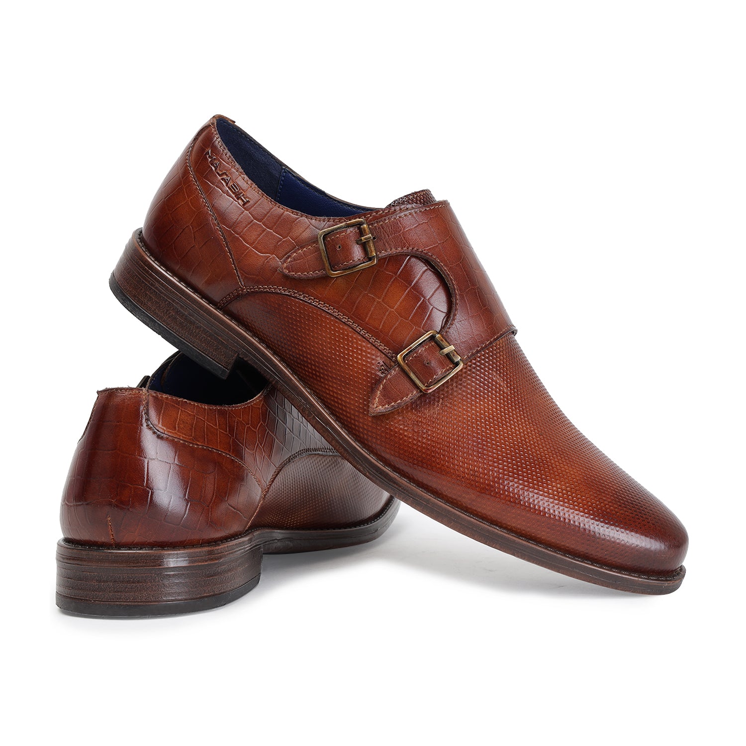 MASABIH GENUINE LEATHER TAN CASUAL DOUBLE MONK SHOES FOR MEN
