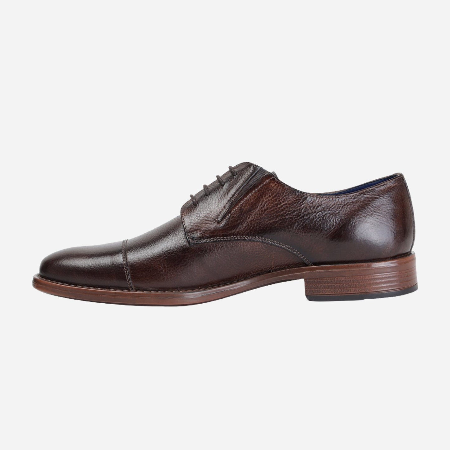 MASABIH GENUINE MILLED BROWN LEATHER DERBY LACE UP SHOES WITH TOECAP FOR MEN