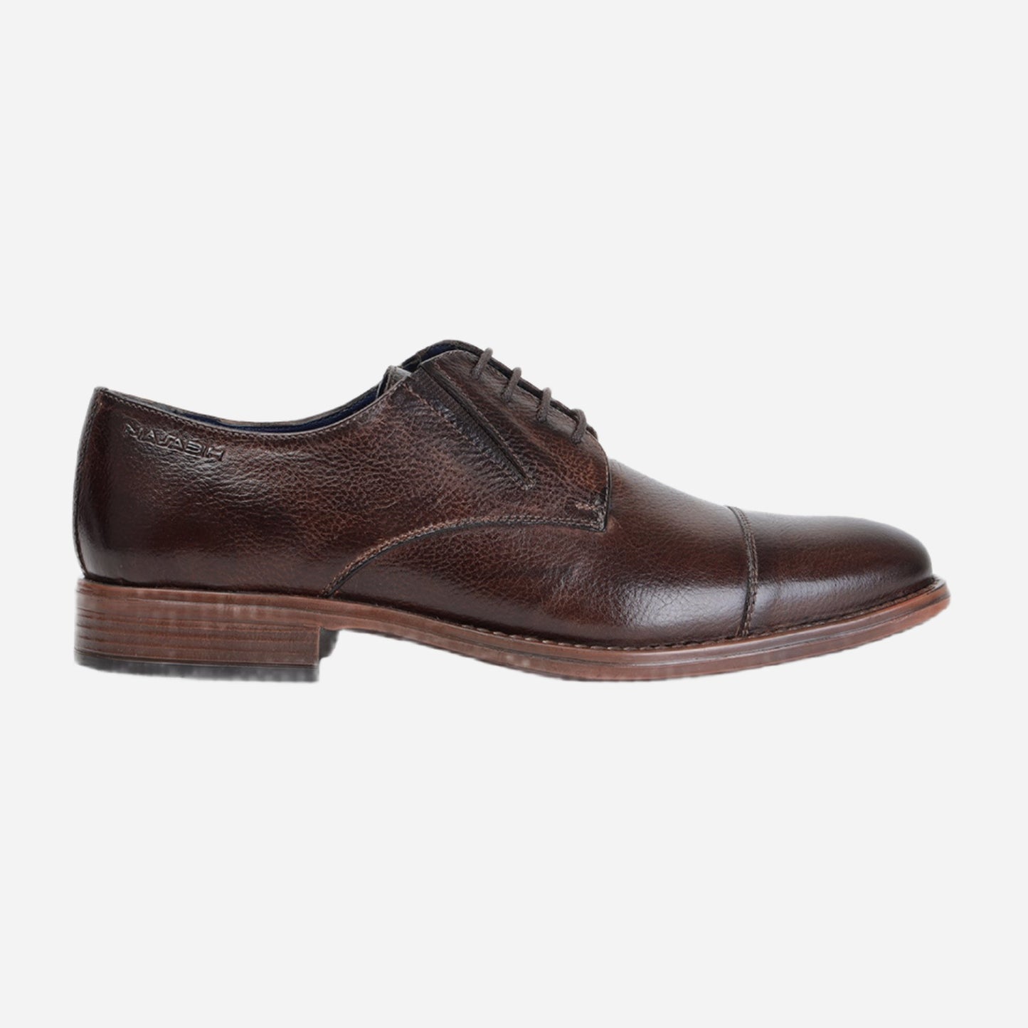MASABIH GENUINE MILLED BROWN LEATHER DERBY LACE UP SHOES WITH TOECAP FOR MEN