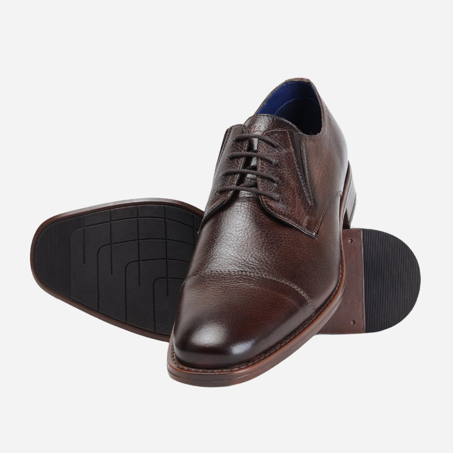 MASABIH GENUINE MILLED BROWN LEATHER DERBY LACE UP SHOES WITH TOECAP FOR MEN