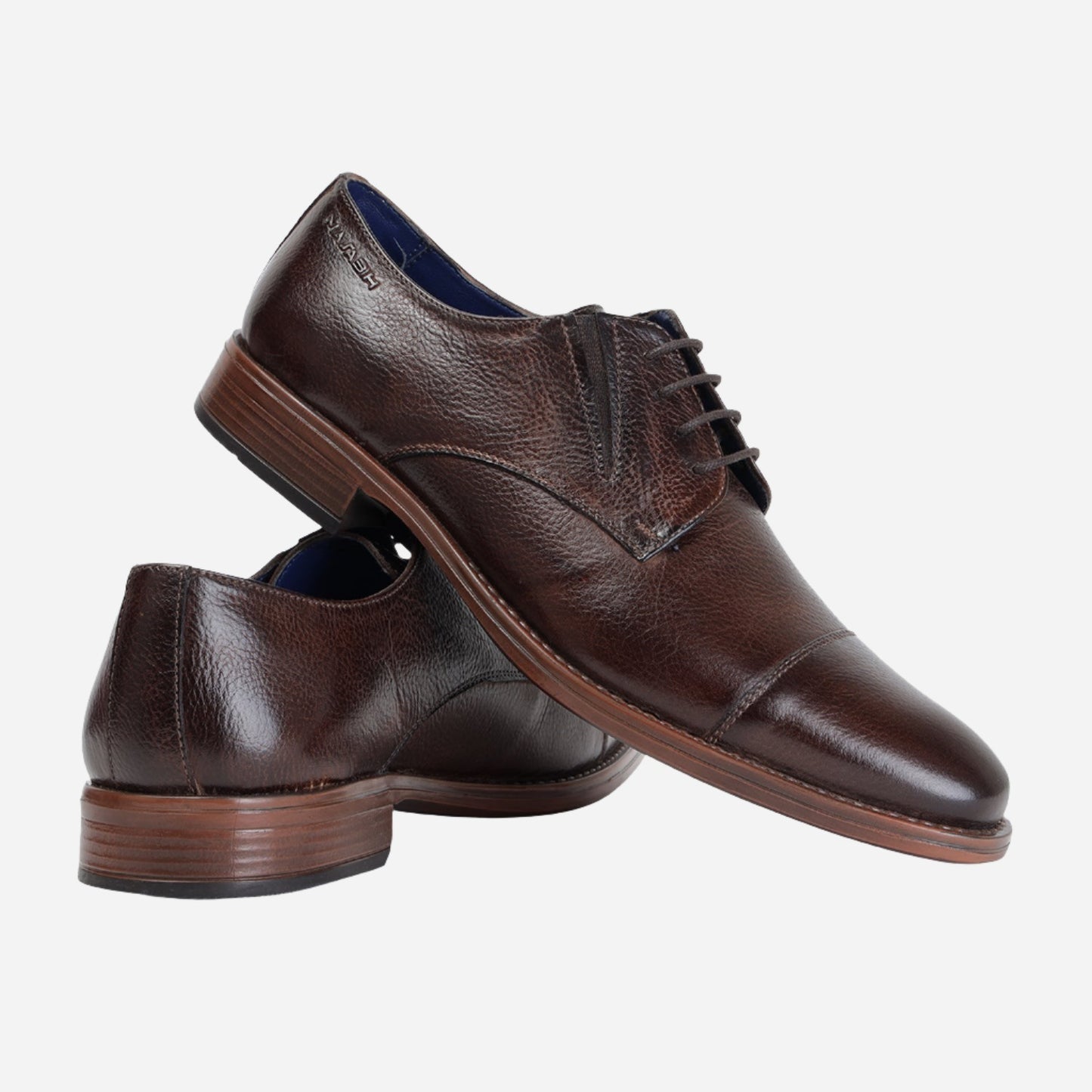 MASABIH GENUINE MILLED BROWN LEATHER DERBY LACE UP SHOES WITH TOECAP FOR MEN
